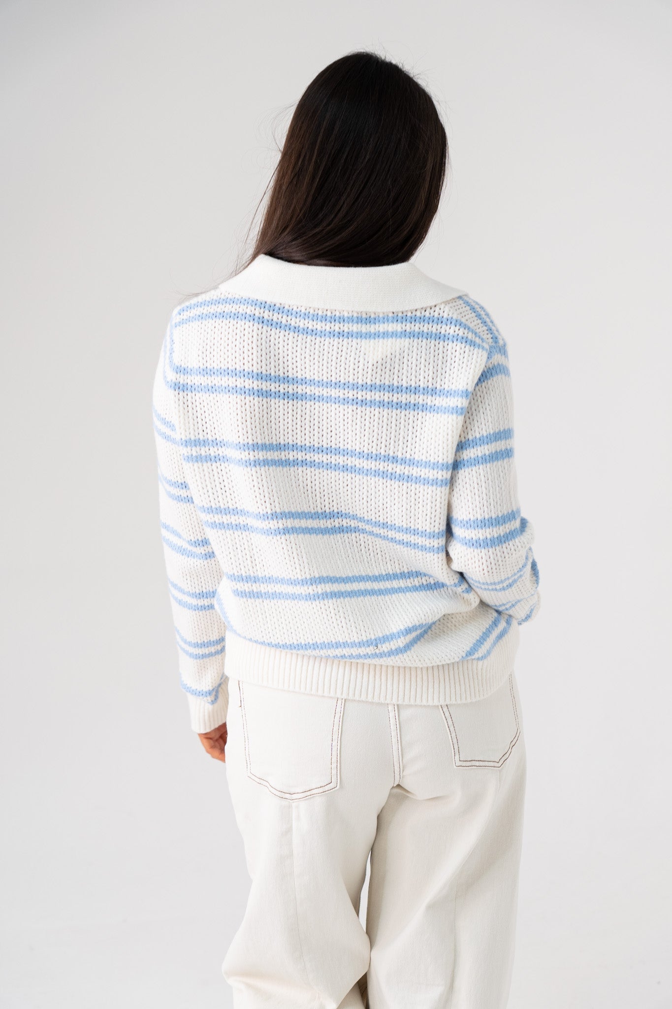 Ella Stripe Knit Jumper In Blue Mix