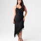 Ella Asymmetric Lace Trim Cami Dress In Black