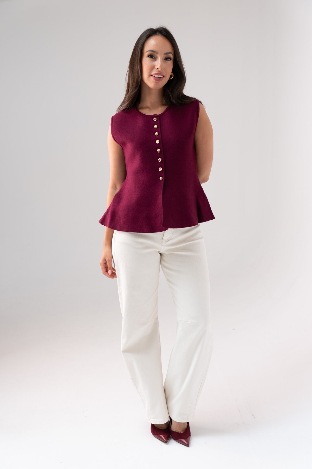 Ella Knit Waistcoat In Bordeaux