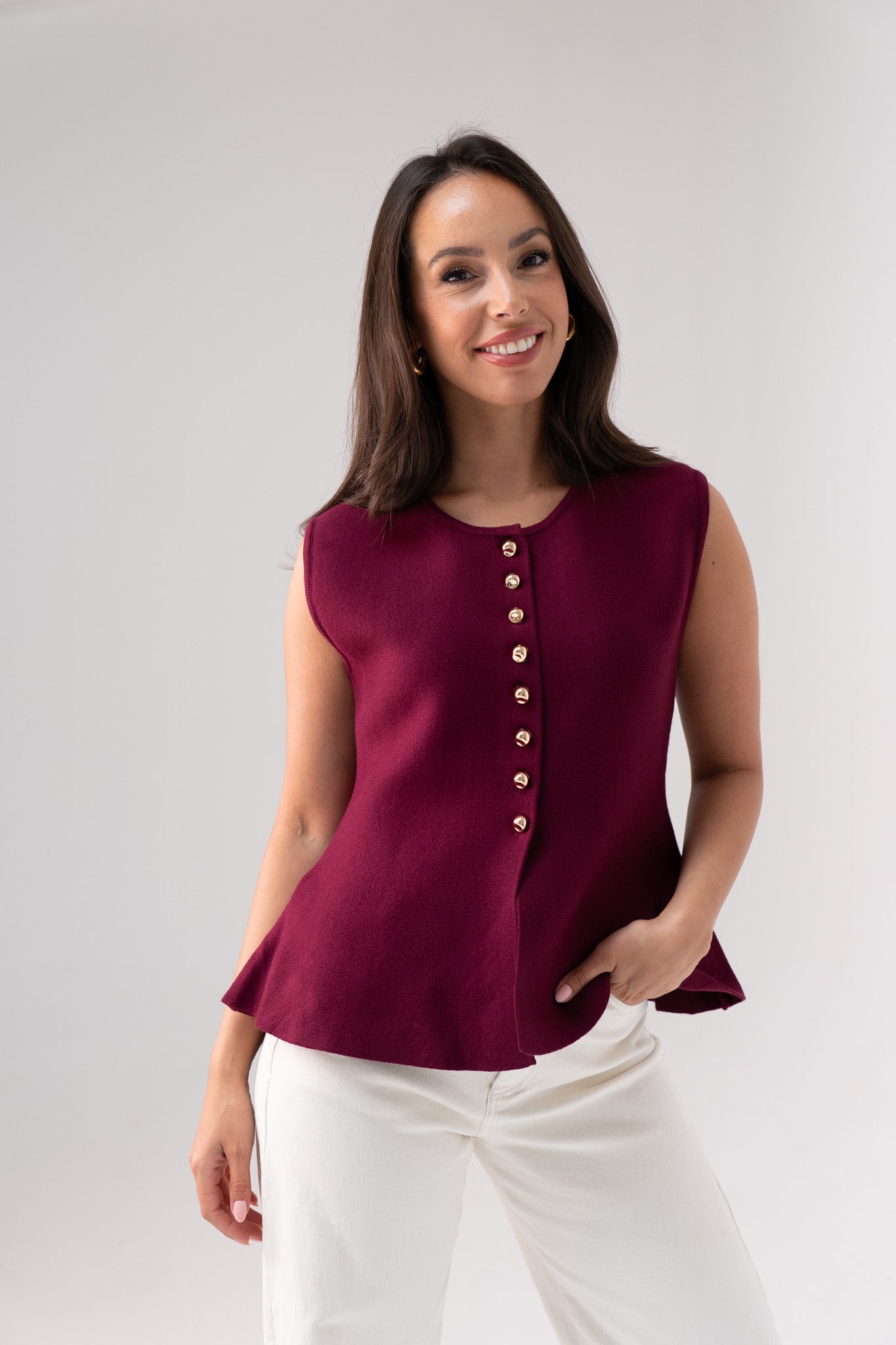 Ella Knit Waistcoat In Bordeaux
