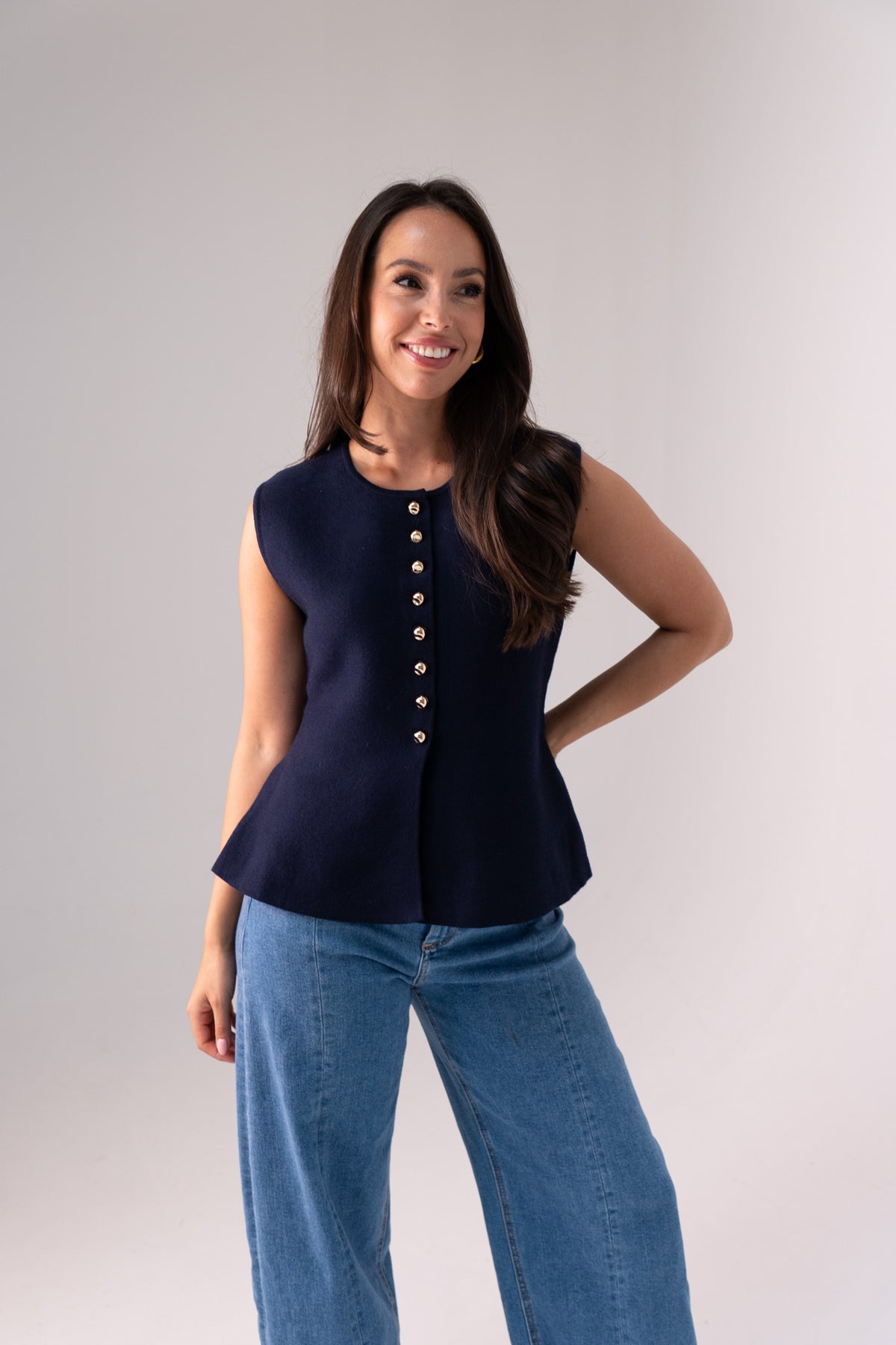 Ella Knit Waistcoat In Navy