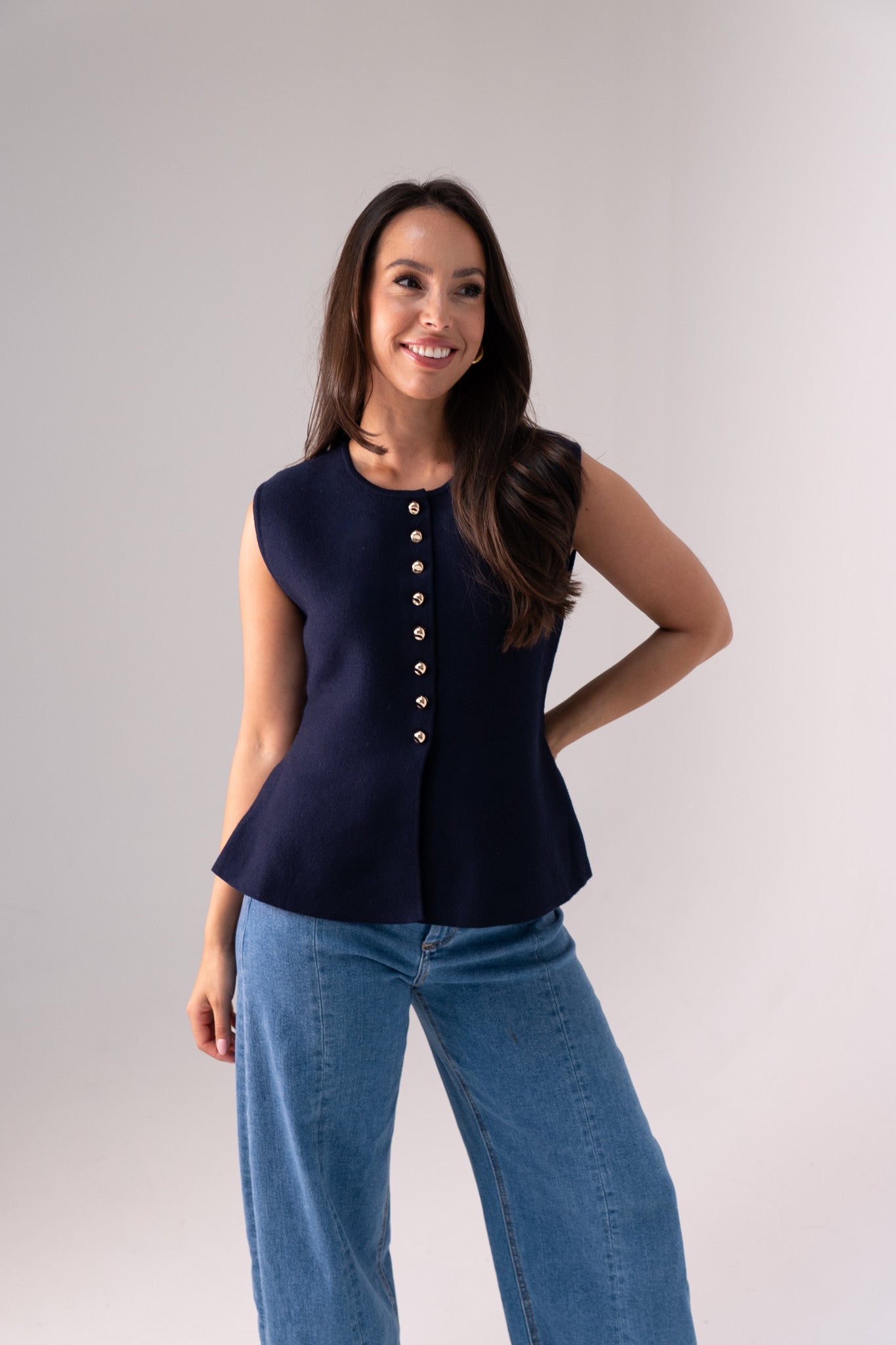Ella Knit Waistcoat In Navy