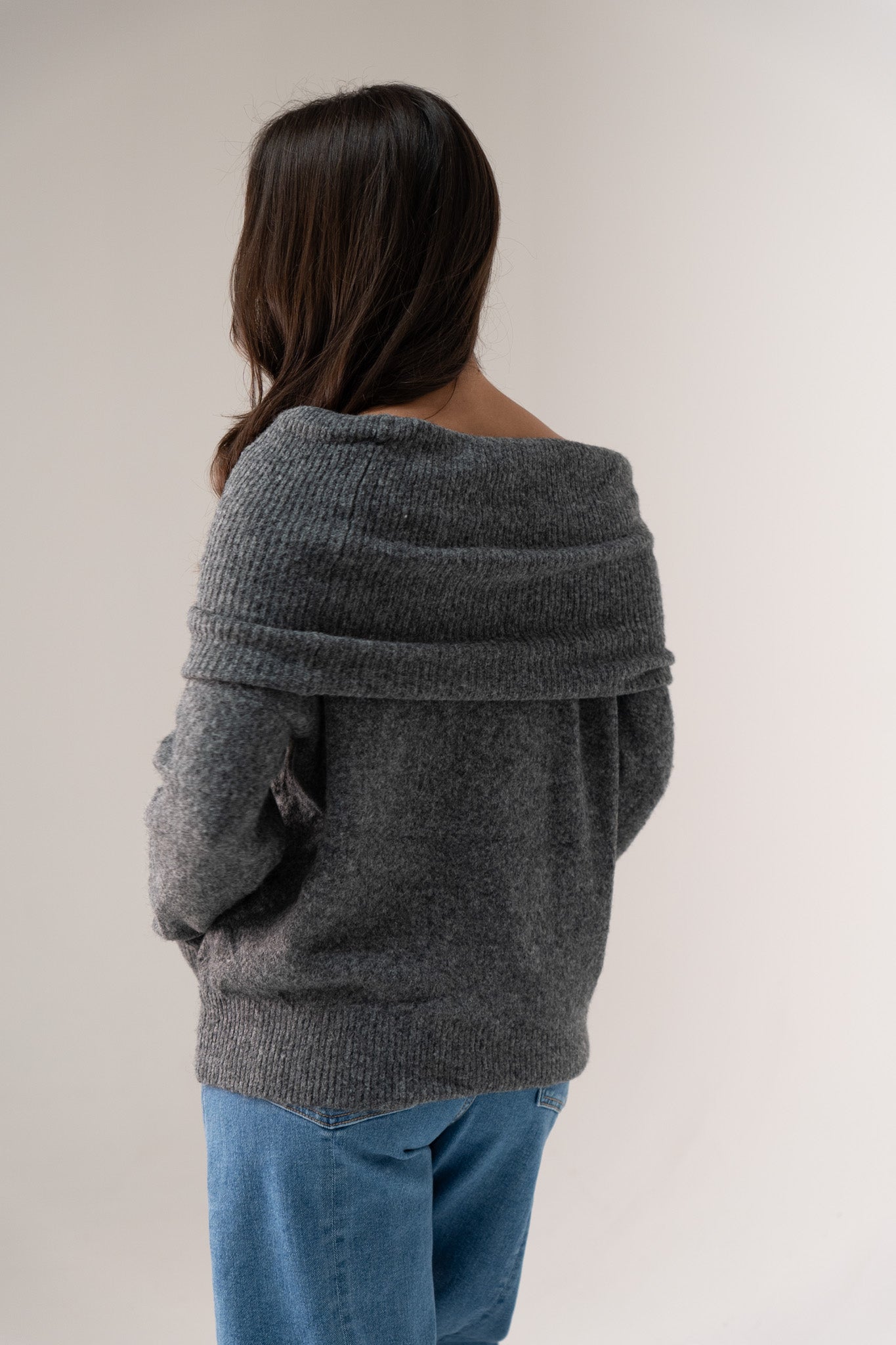 Elsa Bardot Jumper In Dark Grey