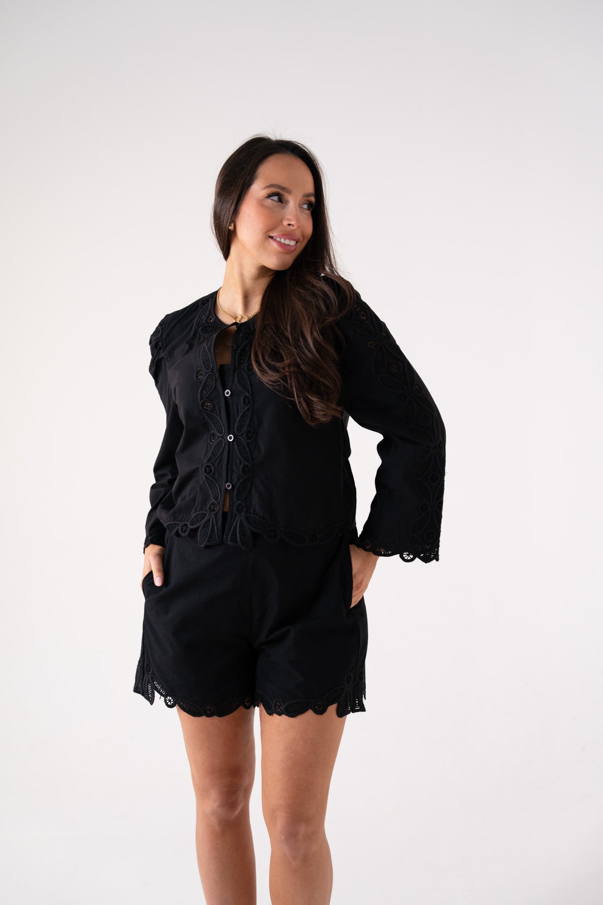 Elsa Embroidered Trim Shirt In Black