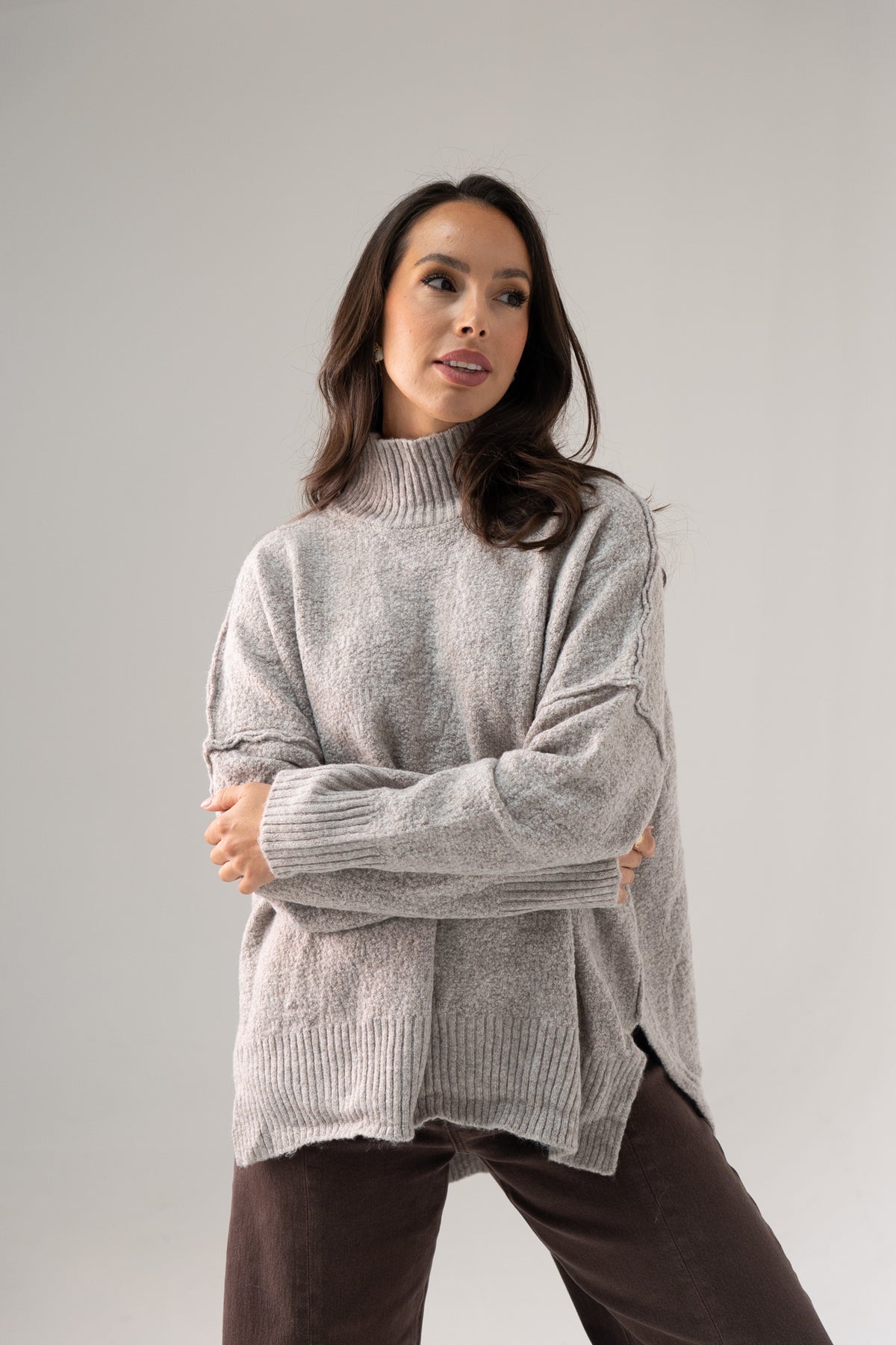 Elsa High Neck Jumper In Taupe