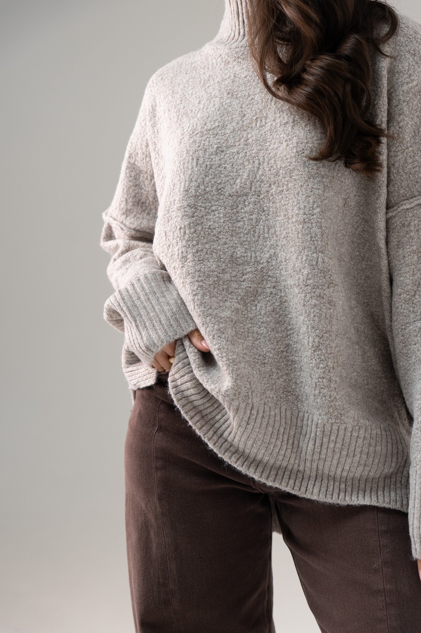 Elsa High Neck Jumper In Taupe