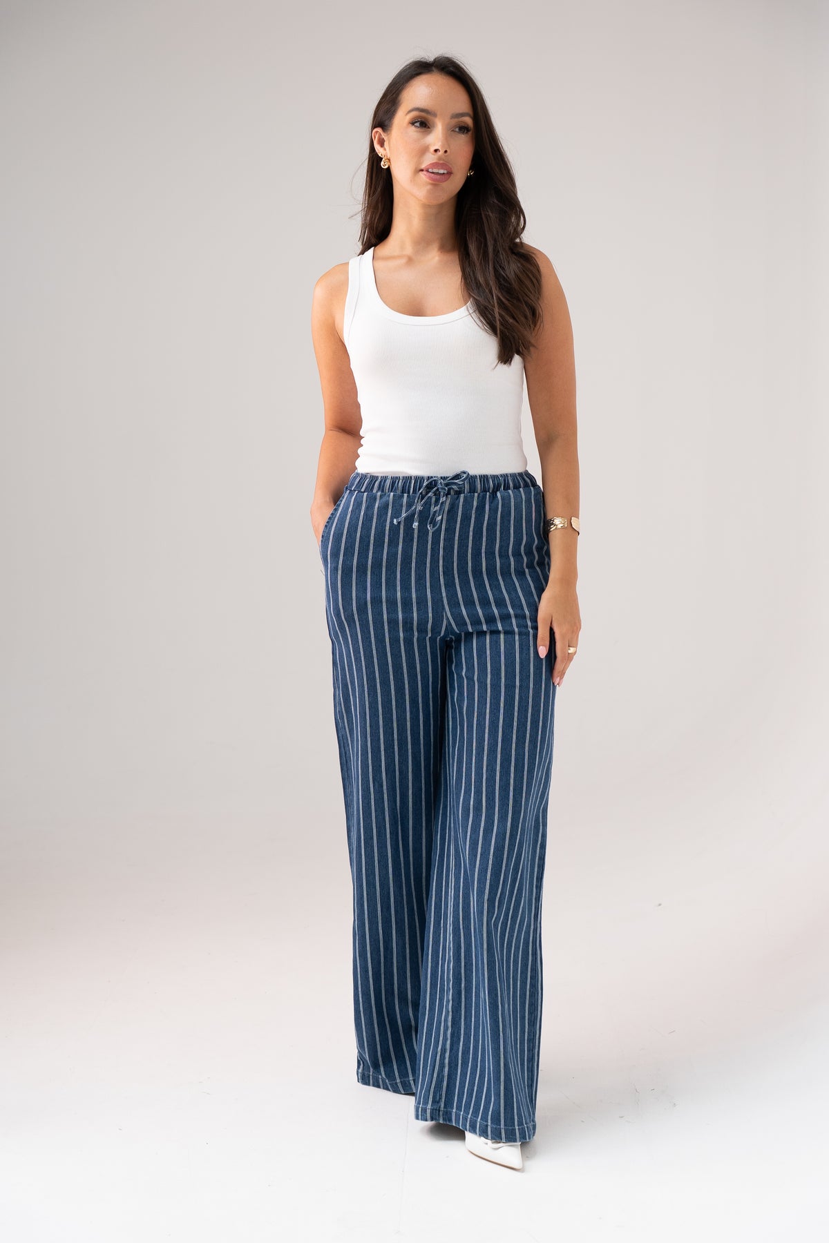 Elsa Pinstripe Trouser In Denim Blue