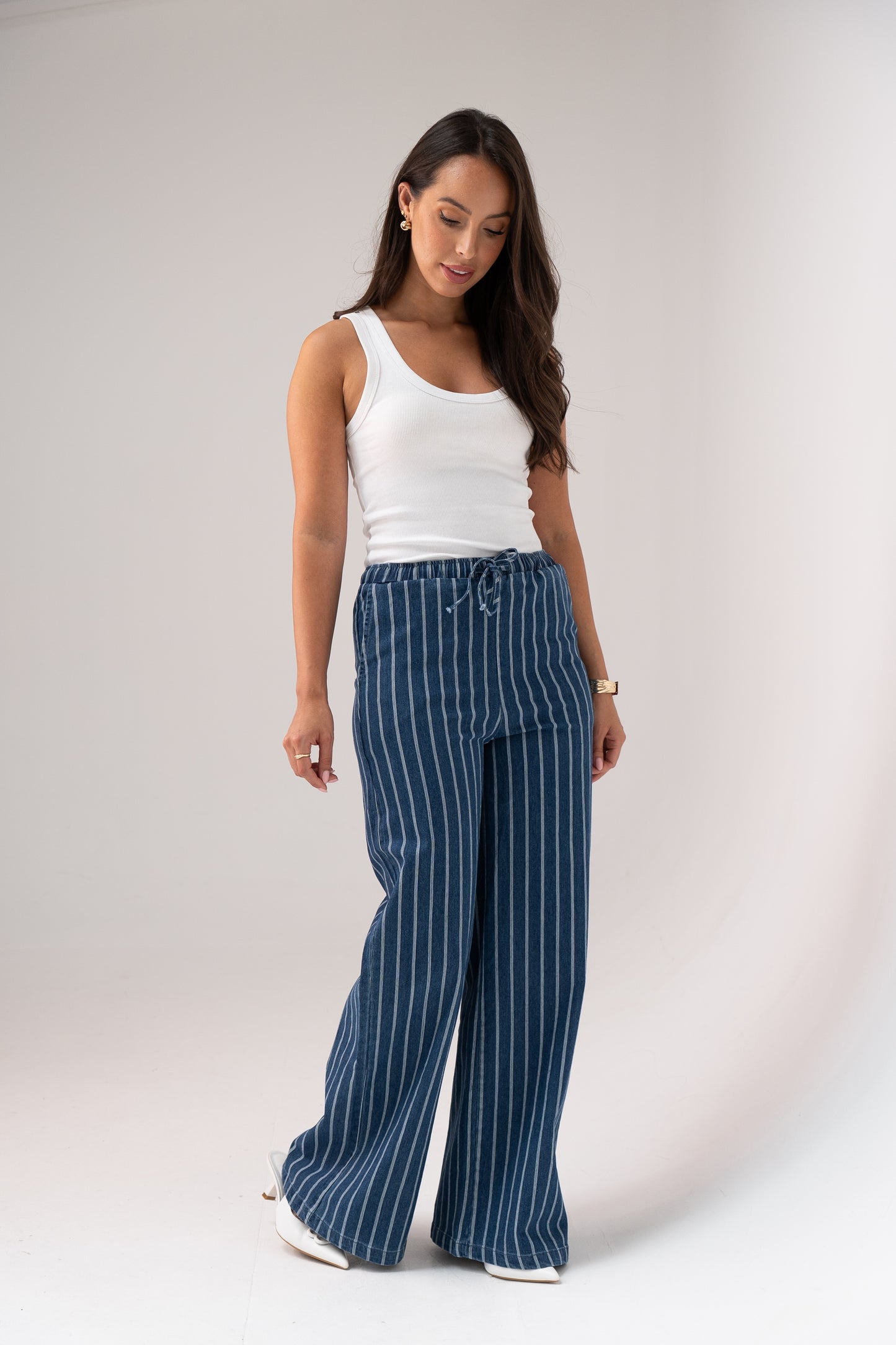 Elsa Pinstripe Trouser In Denim Blue