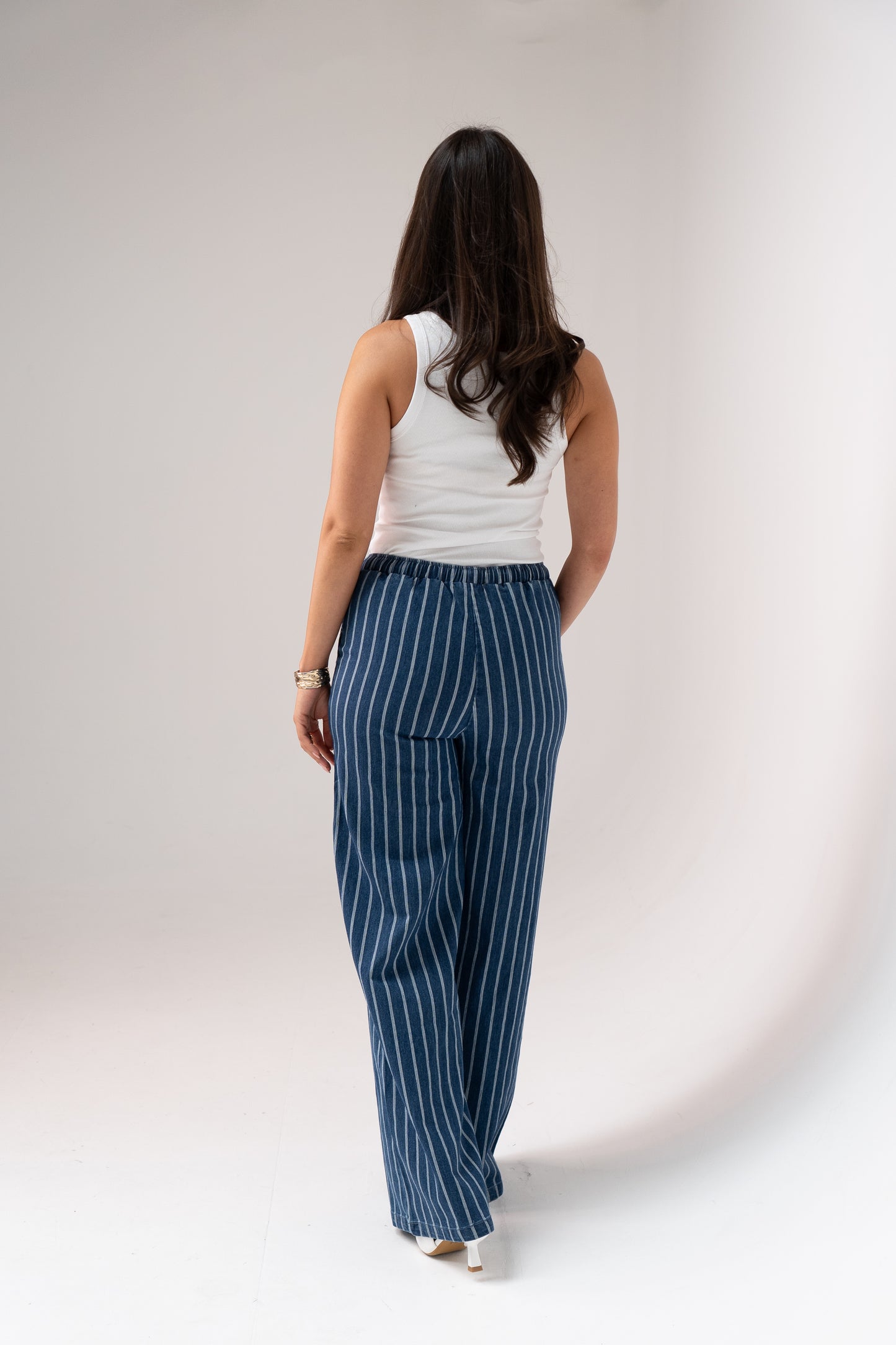 Elsa Pinstripe Trouser In Denim Blue