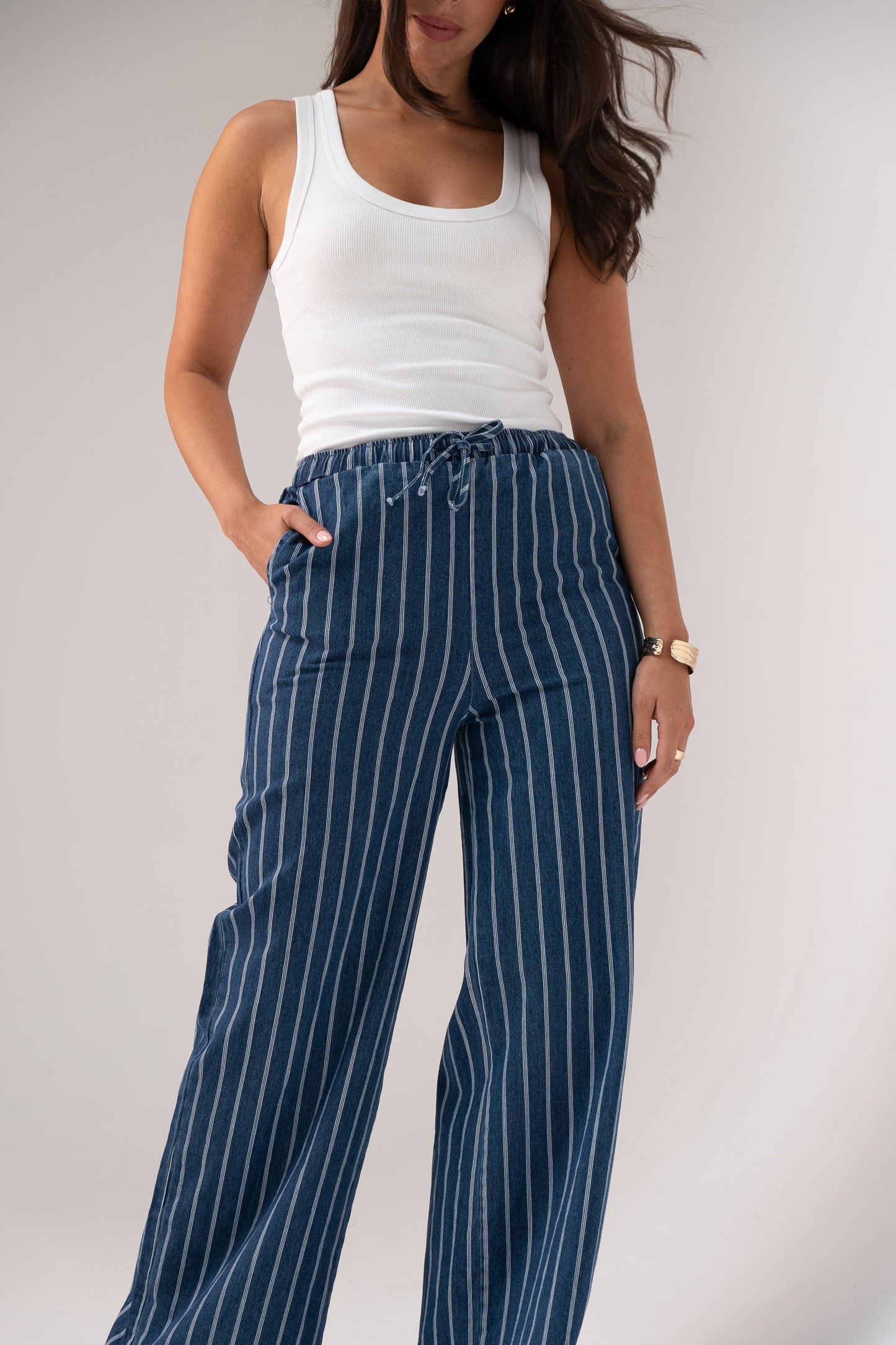Elsa Pinstripe Trouser In Denim Blue