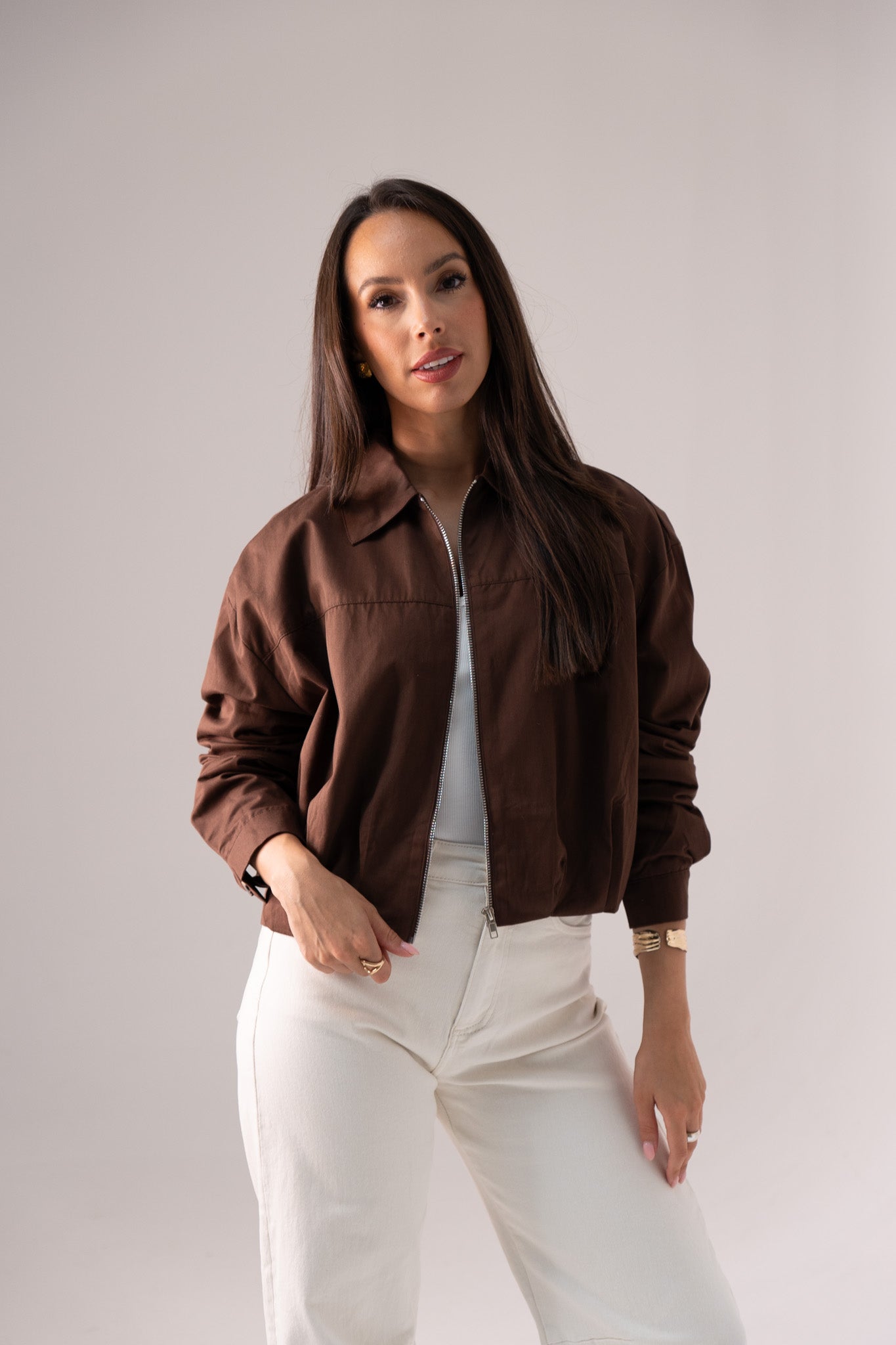 Elsa Pleat Detail Jacket In Chocolate