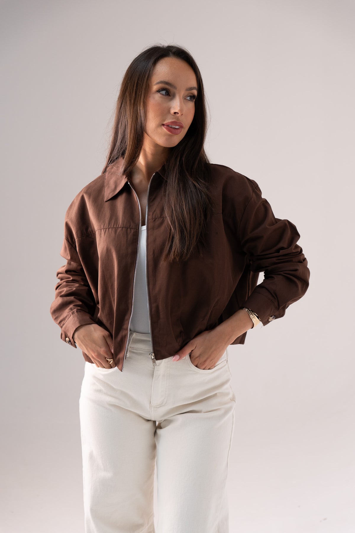 Elsa Pleat Detail Jacket In Chocolate