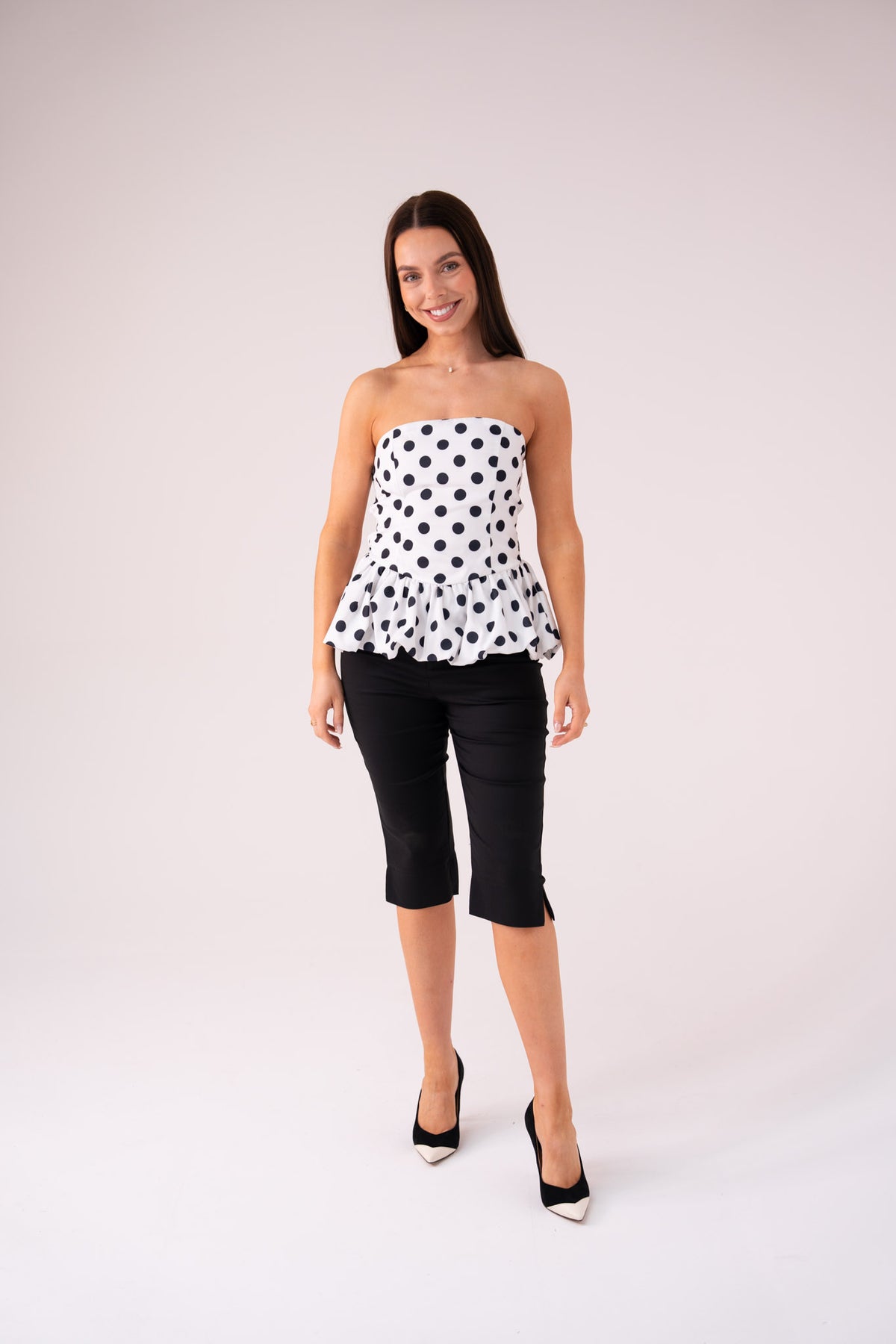 Elsa Polka Dot Strapless Top In Black
