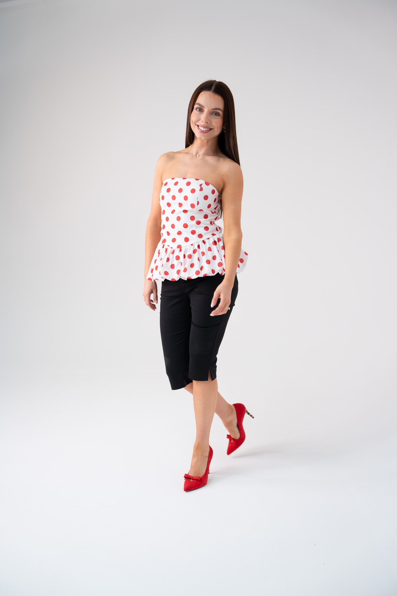 Elsa Polka Dot Strapless Top In Red