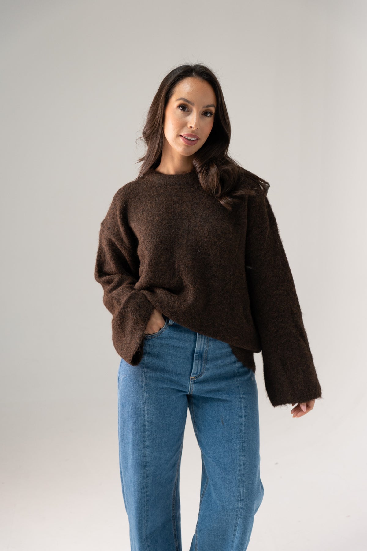 Elsa Round Neck Jumper In Coffee
