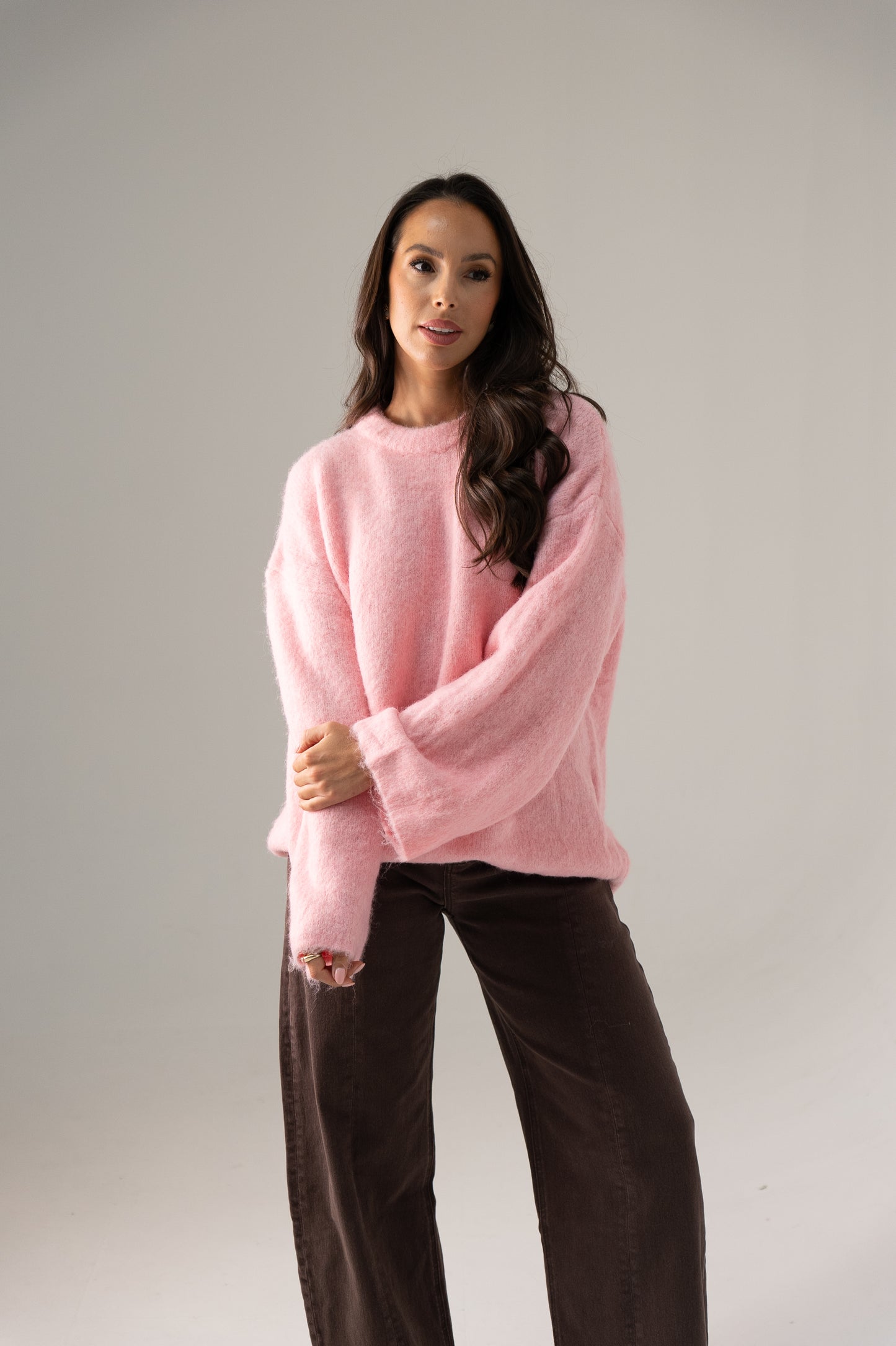 Elsa Round Neck Jumper In Pink