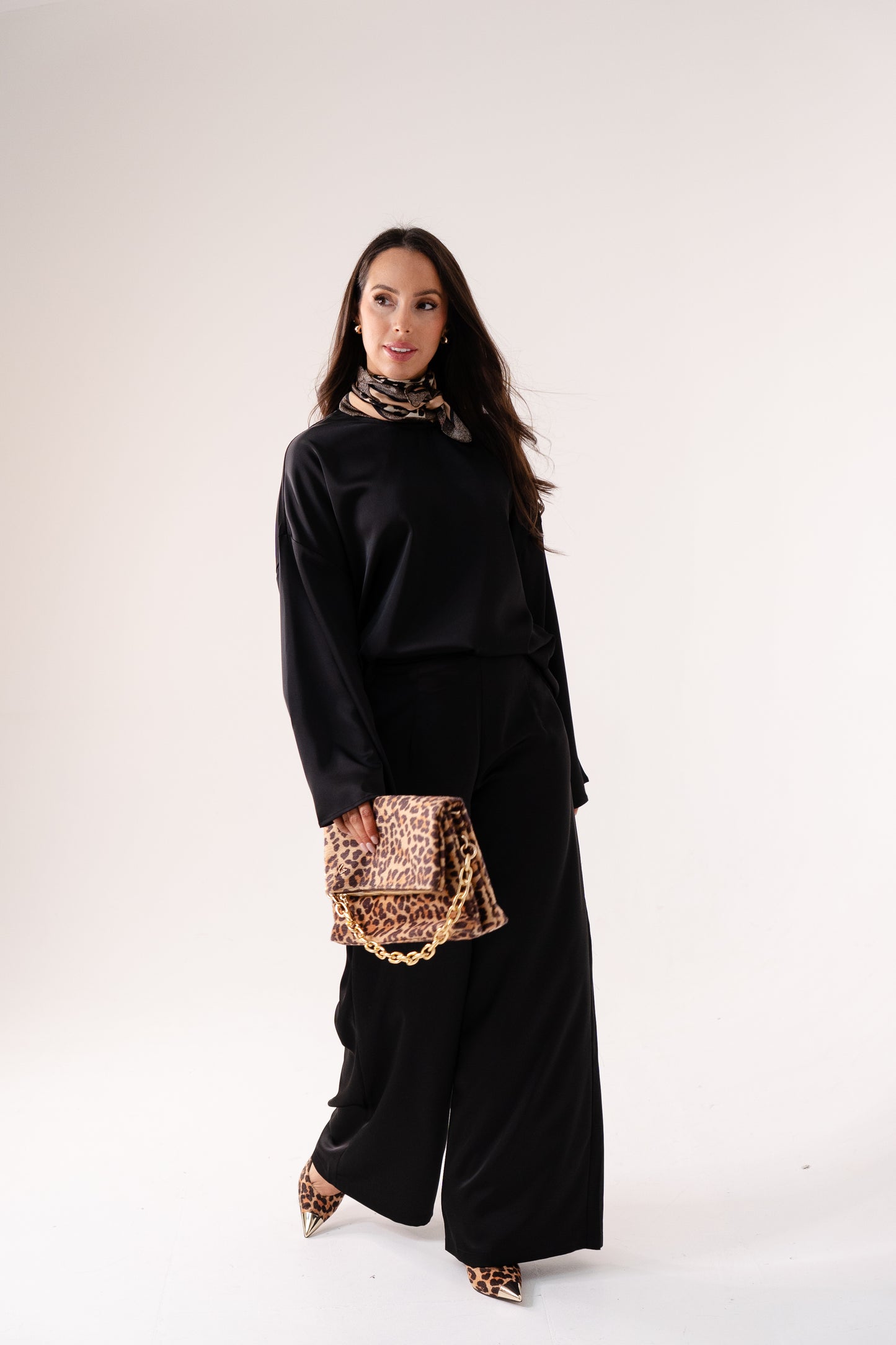 Elsa Satin Mix Top In Black