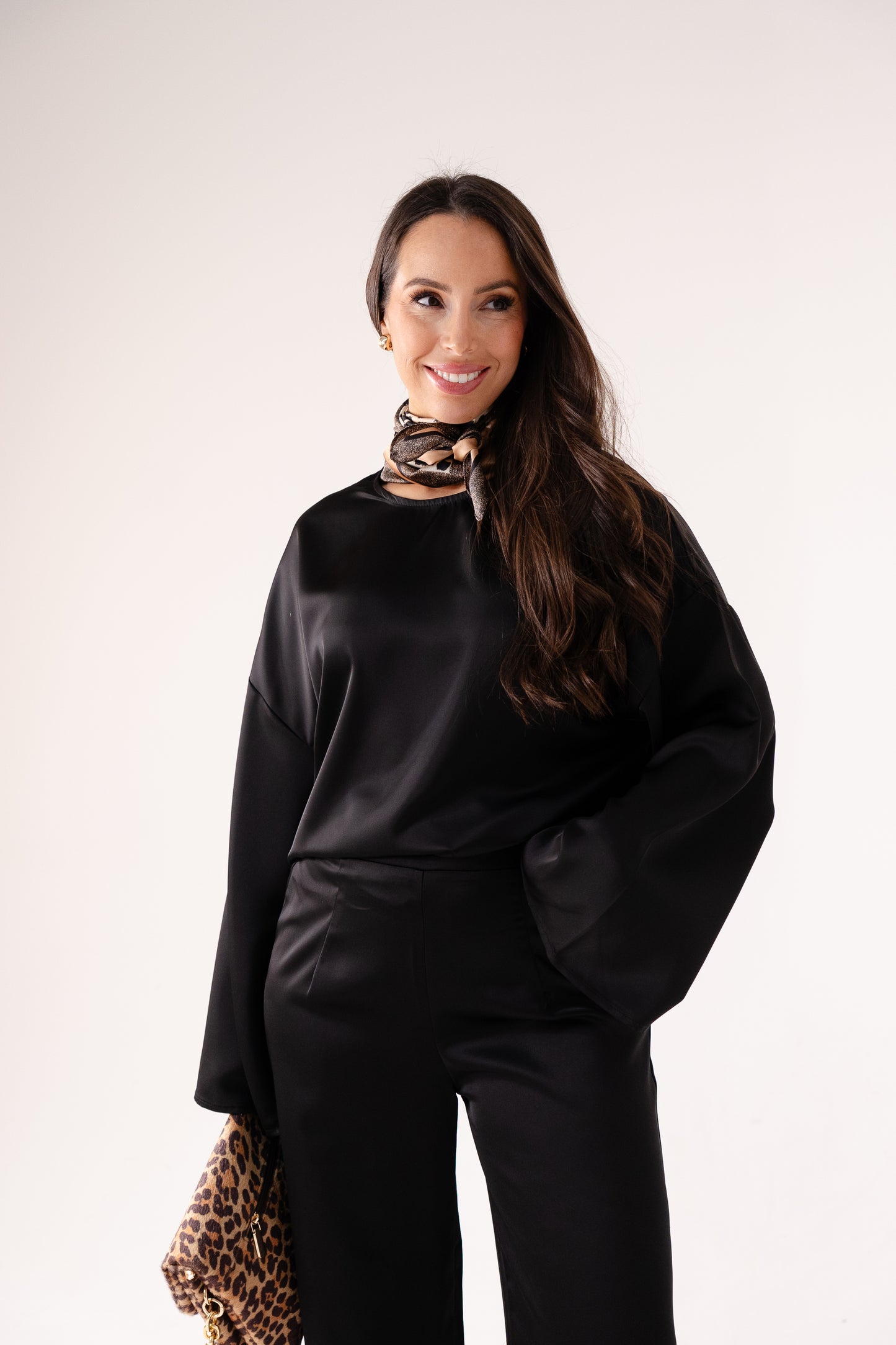 Elsa Satin Mix Top In Black