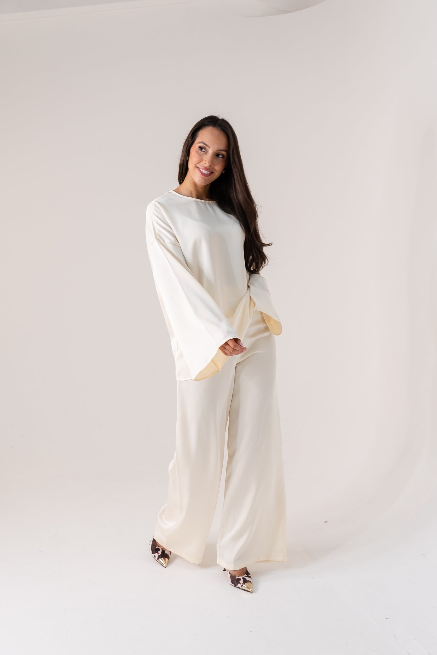 Elsa Satin Mix Top In Ivory