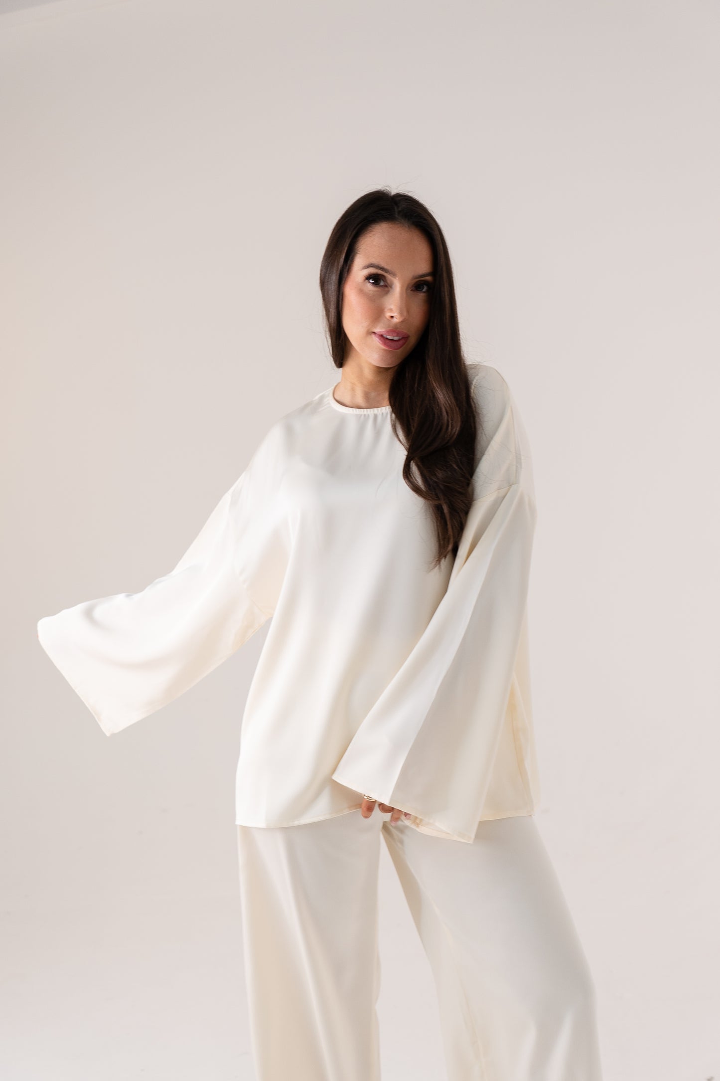 Elsa Satin Mix Top In Ivory