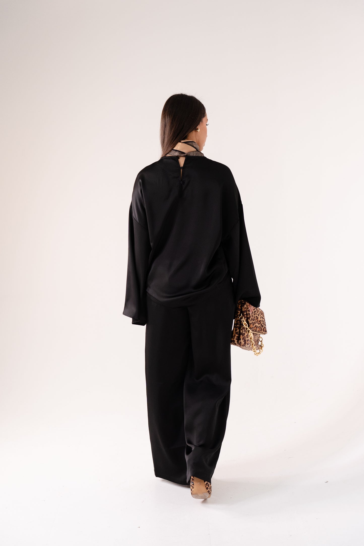 Elsa Satin Mix Top In Black