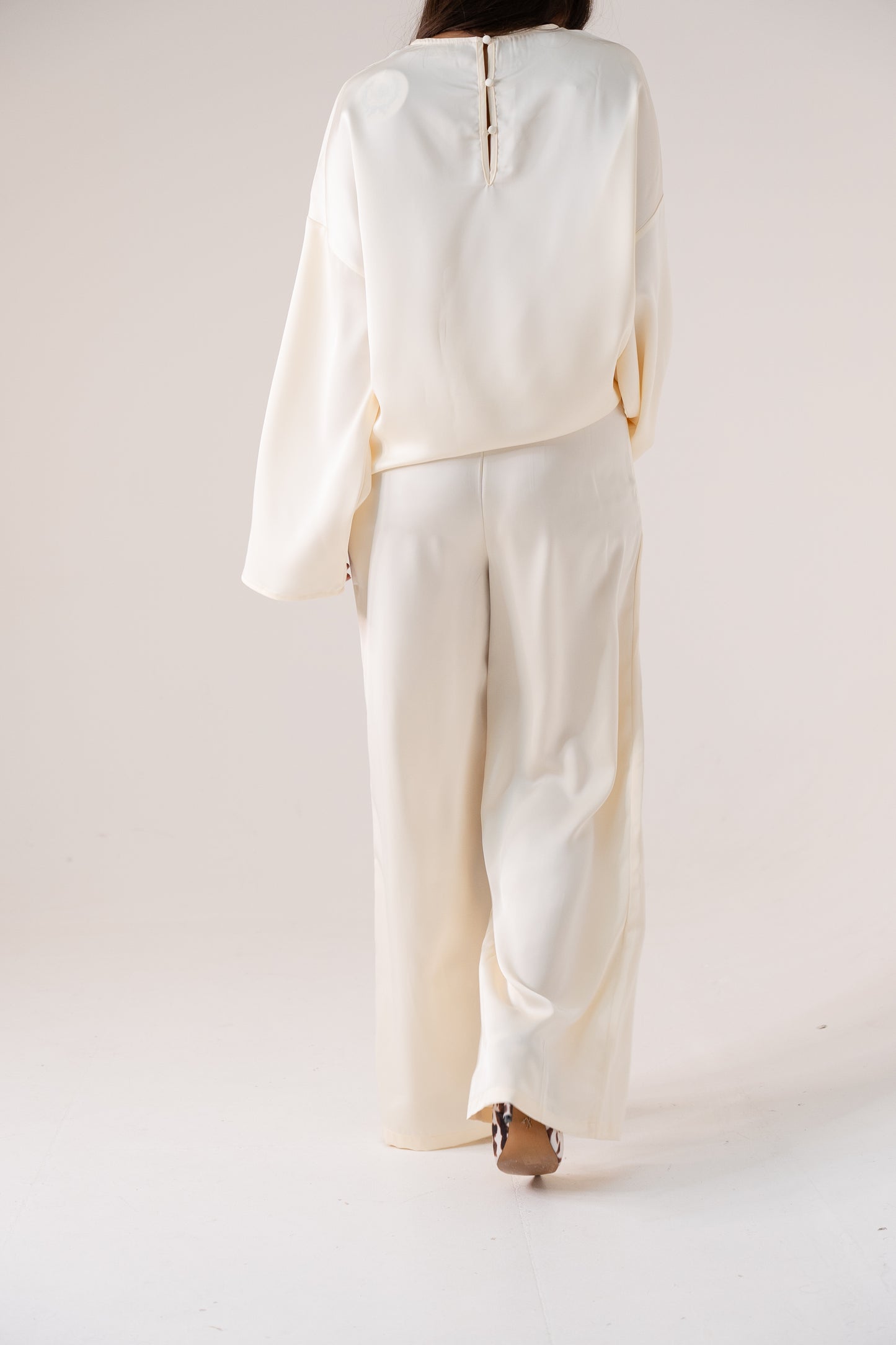 Elsa Satin Mix Trousers In Ivory