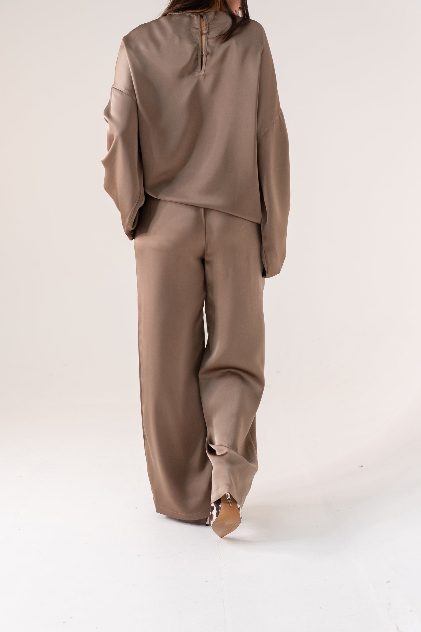 Elsa Satin Mix Trousers In Taupe