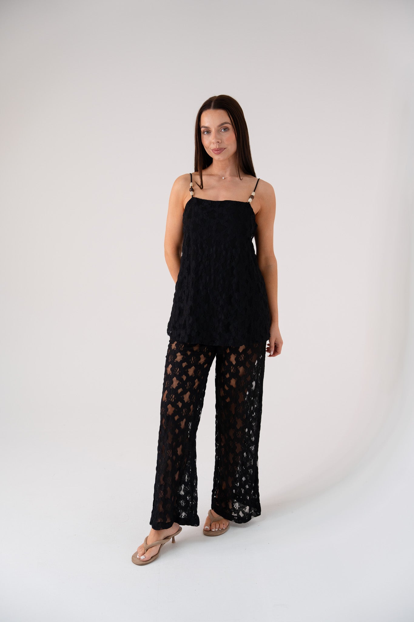 Elsa Wide Leg Lace Trousers In Black