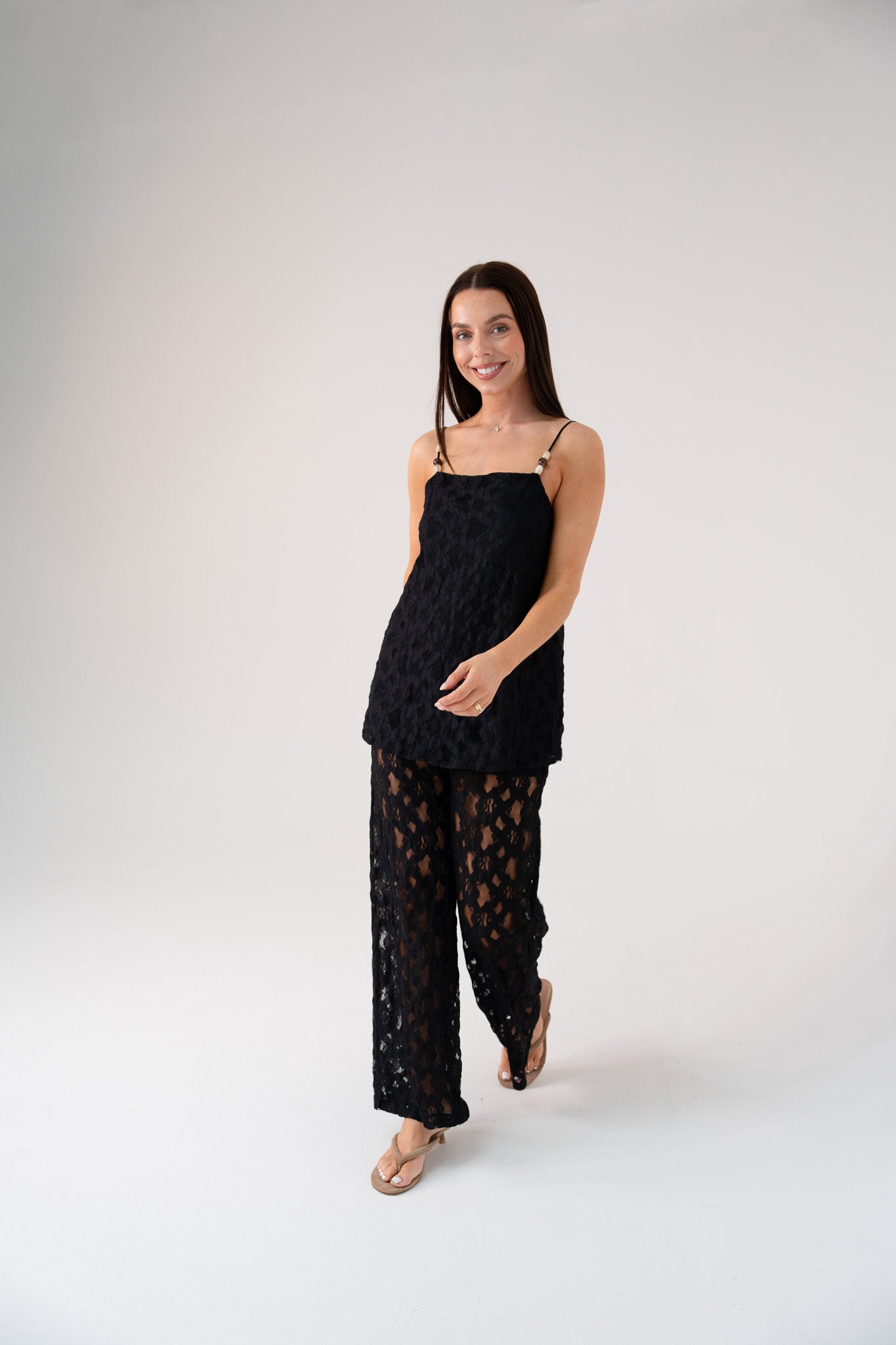 Elsa Wide Leg Lace Trousers In Black