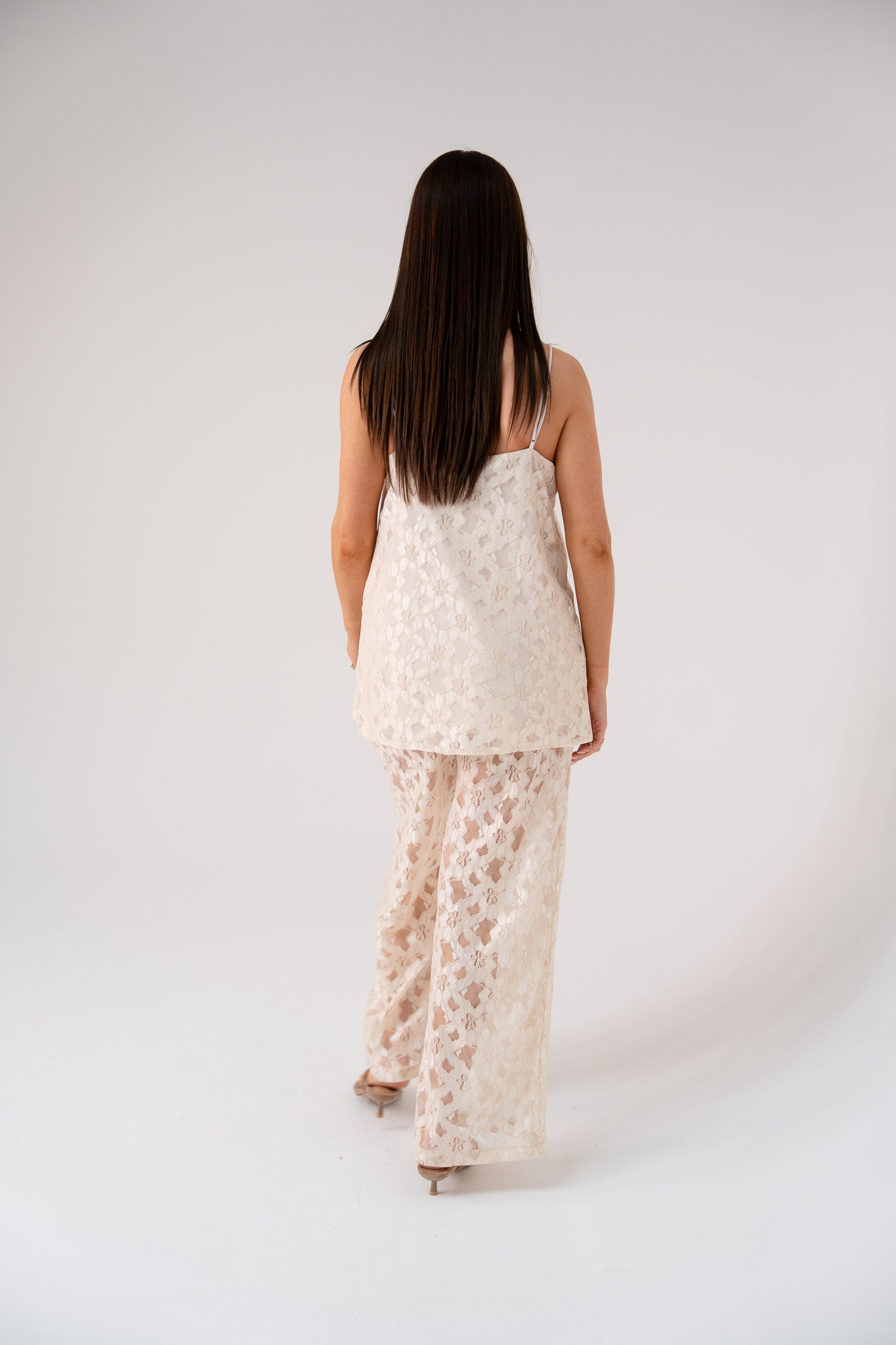 Elsa Wide Leg Lace Trousers In Ivory