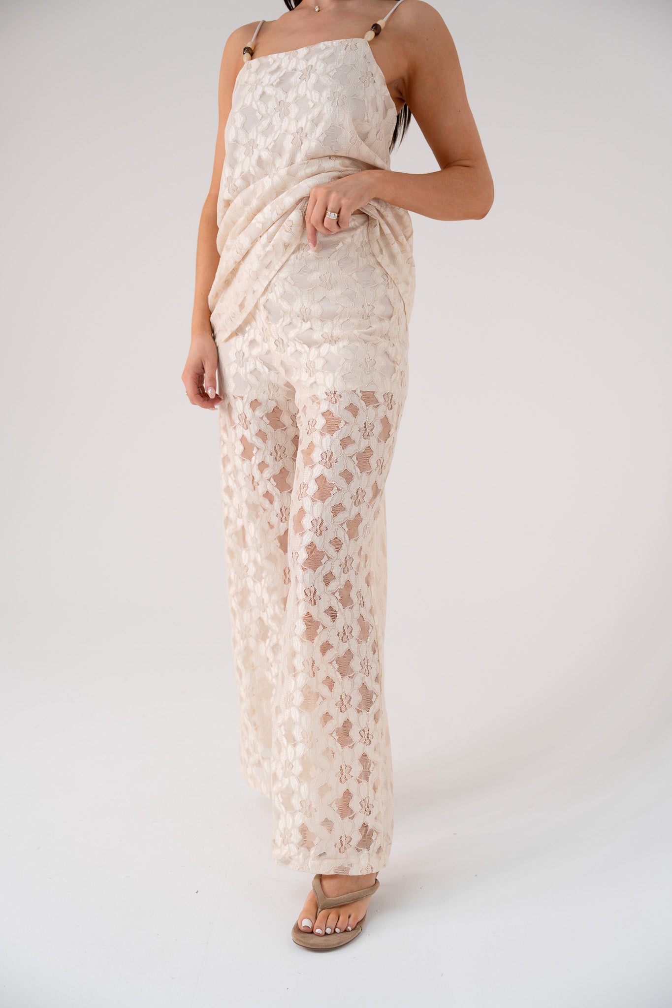 Elsa Wide Leg Lace Trousers In Ivory