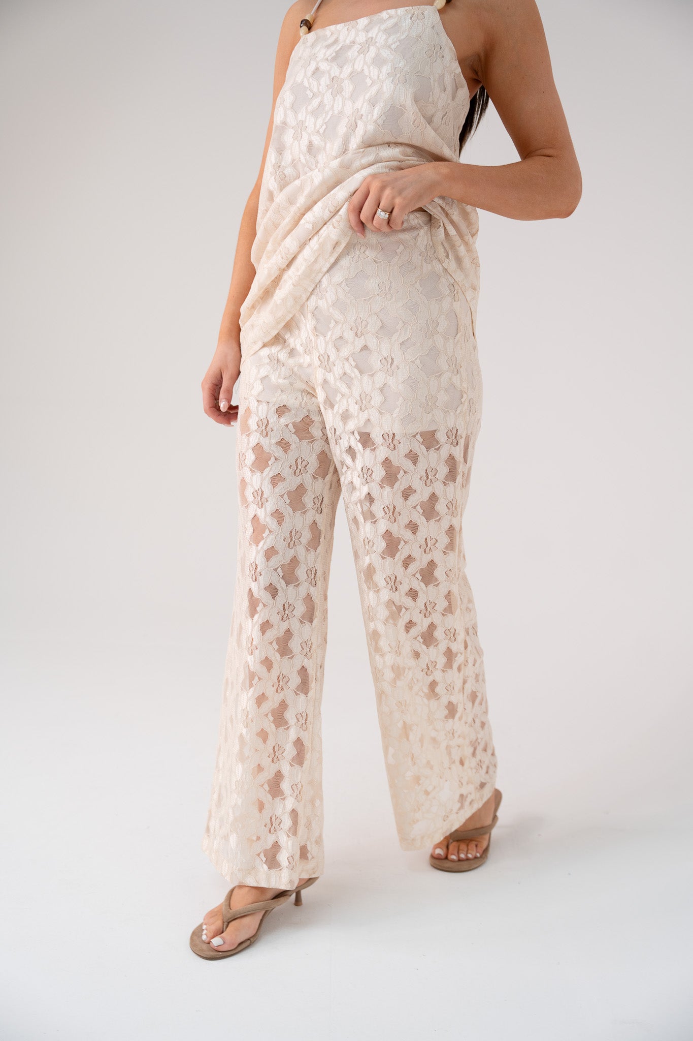 Elsa Wide Leg Lace Trousers In Ivory