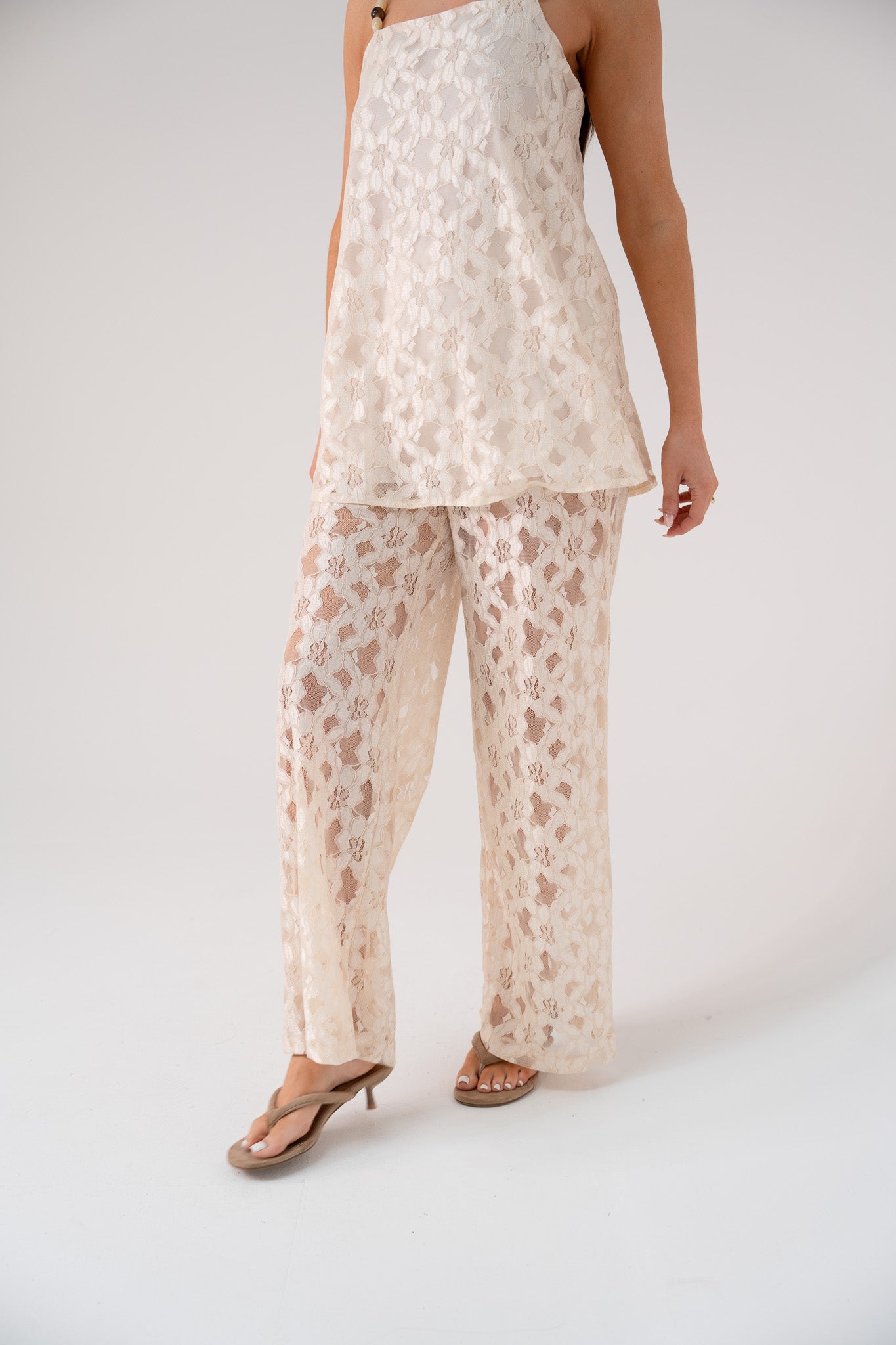 Elsa Wide Leg Lace Trousers In Ivory