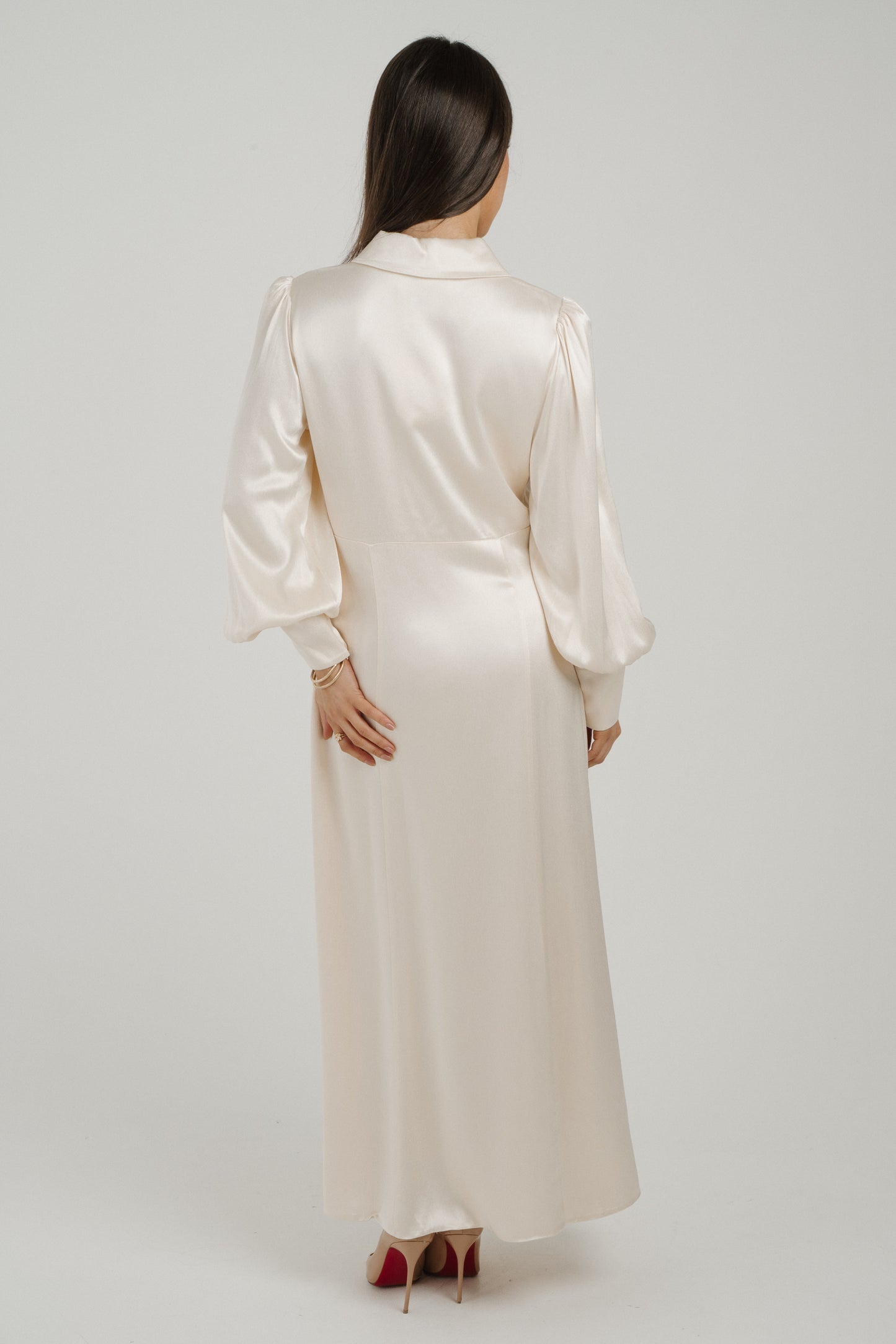 Eva Satin Mix Collared Dress In Cream