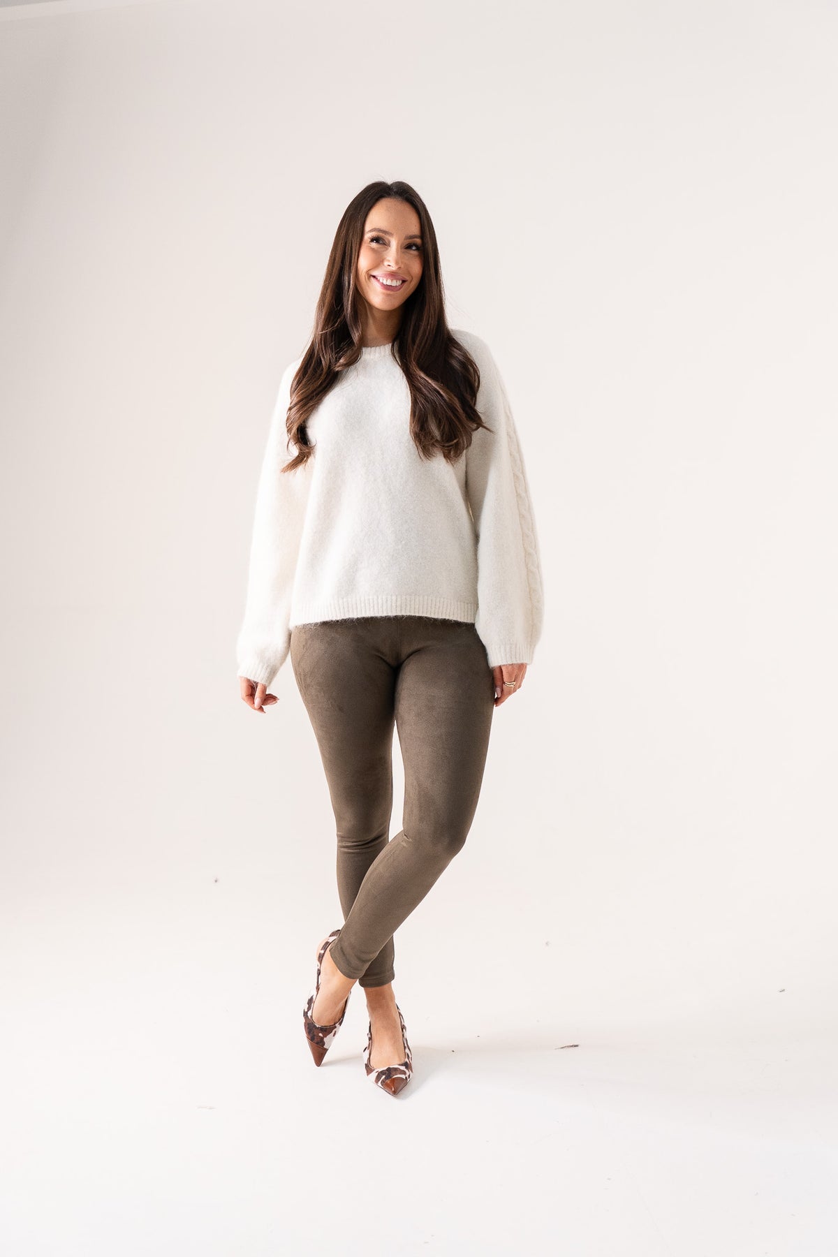 Freya Faux Suede Leggings In Khaki