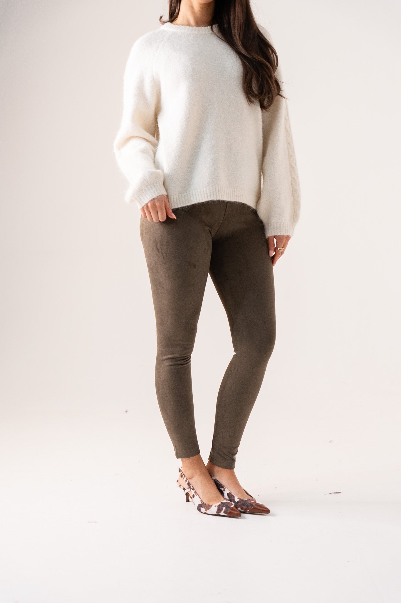 Freya Faux Suede Leggings In Khaki