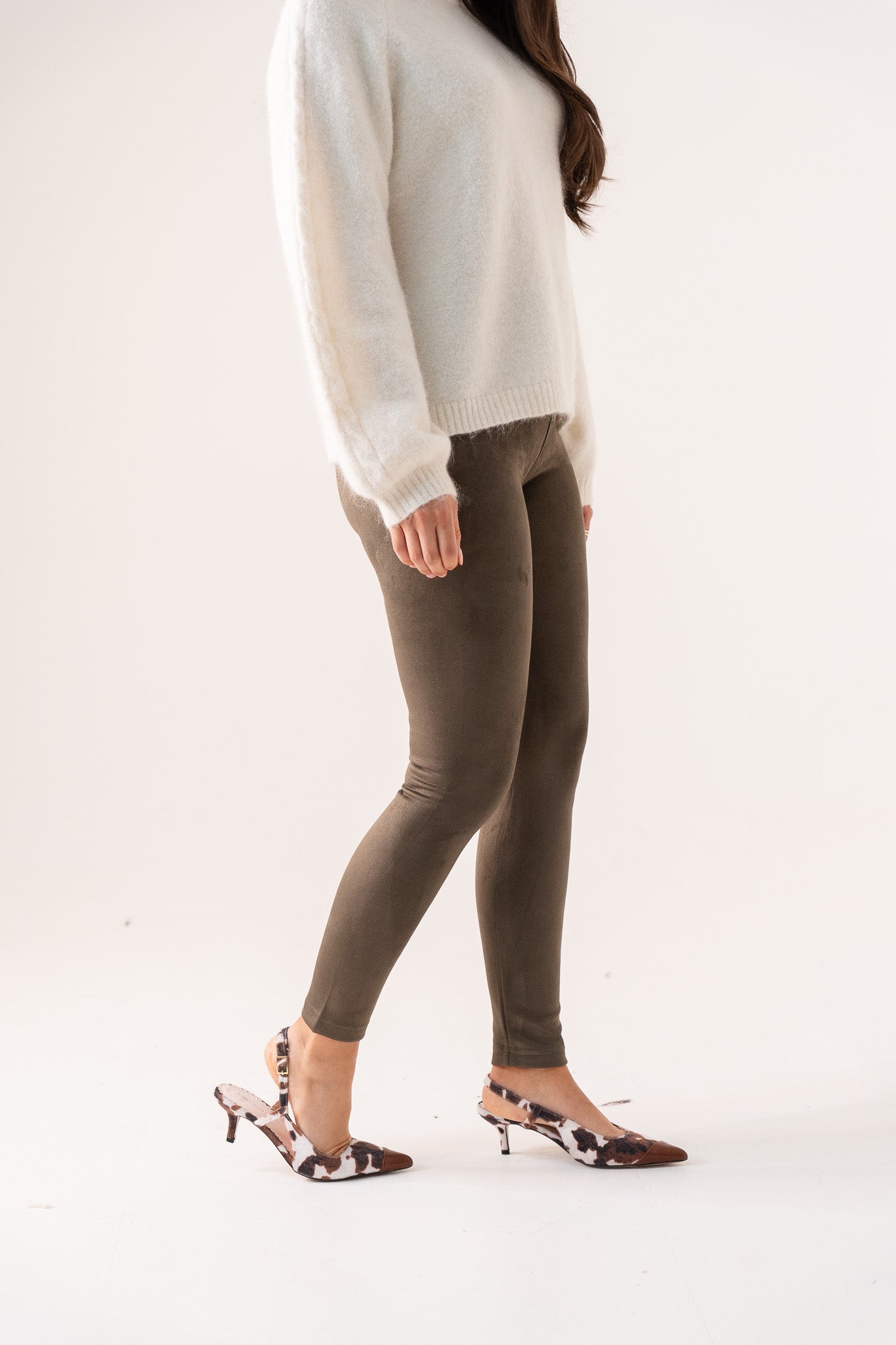 Freya Faux Suede Leggings In Khaki