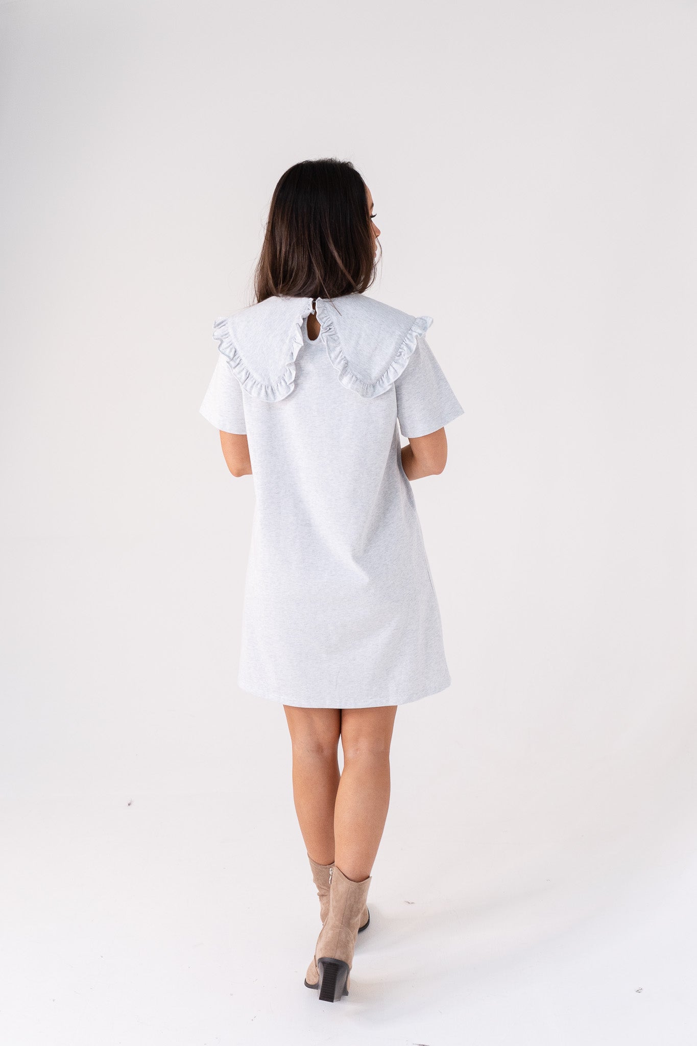 grey daisy dress Miss Circle Women Daisy Grey Drop Waist Fur Trim Halter Mini Dress main image 0