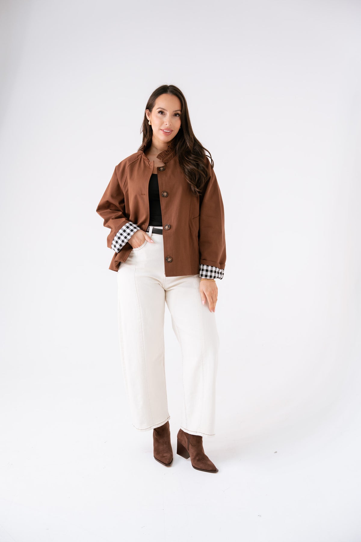 Hayley Pleated Collar Jacket In Chocolate