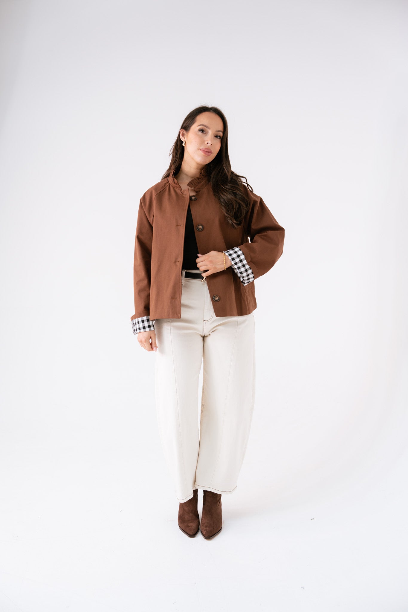 Hayley Pleated Collar Jacket In Chocolate