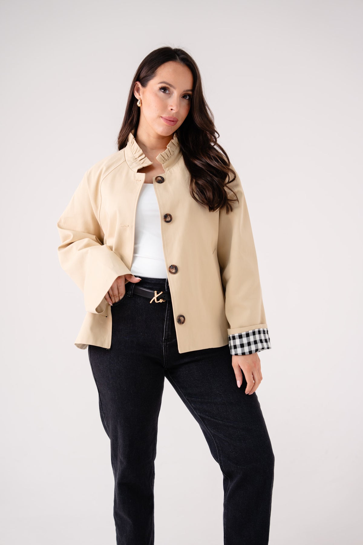 Hayley Pleated Collar Jacket In Neutral