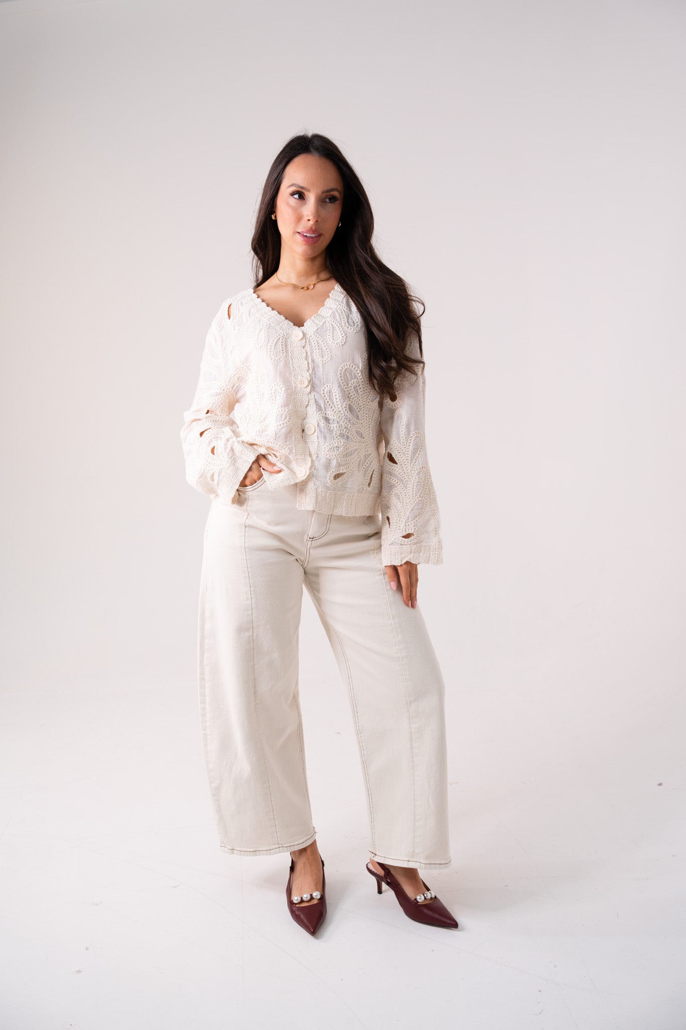 Hayley Embroidered Cardigan In Neutral