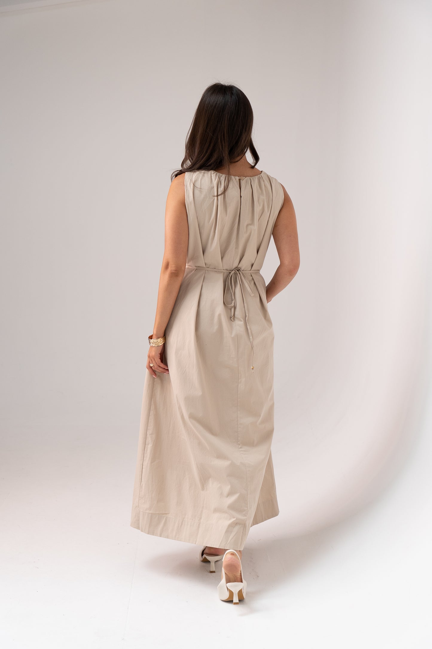 Holly Drawstring Waist Dress In Neutral