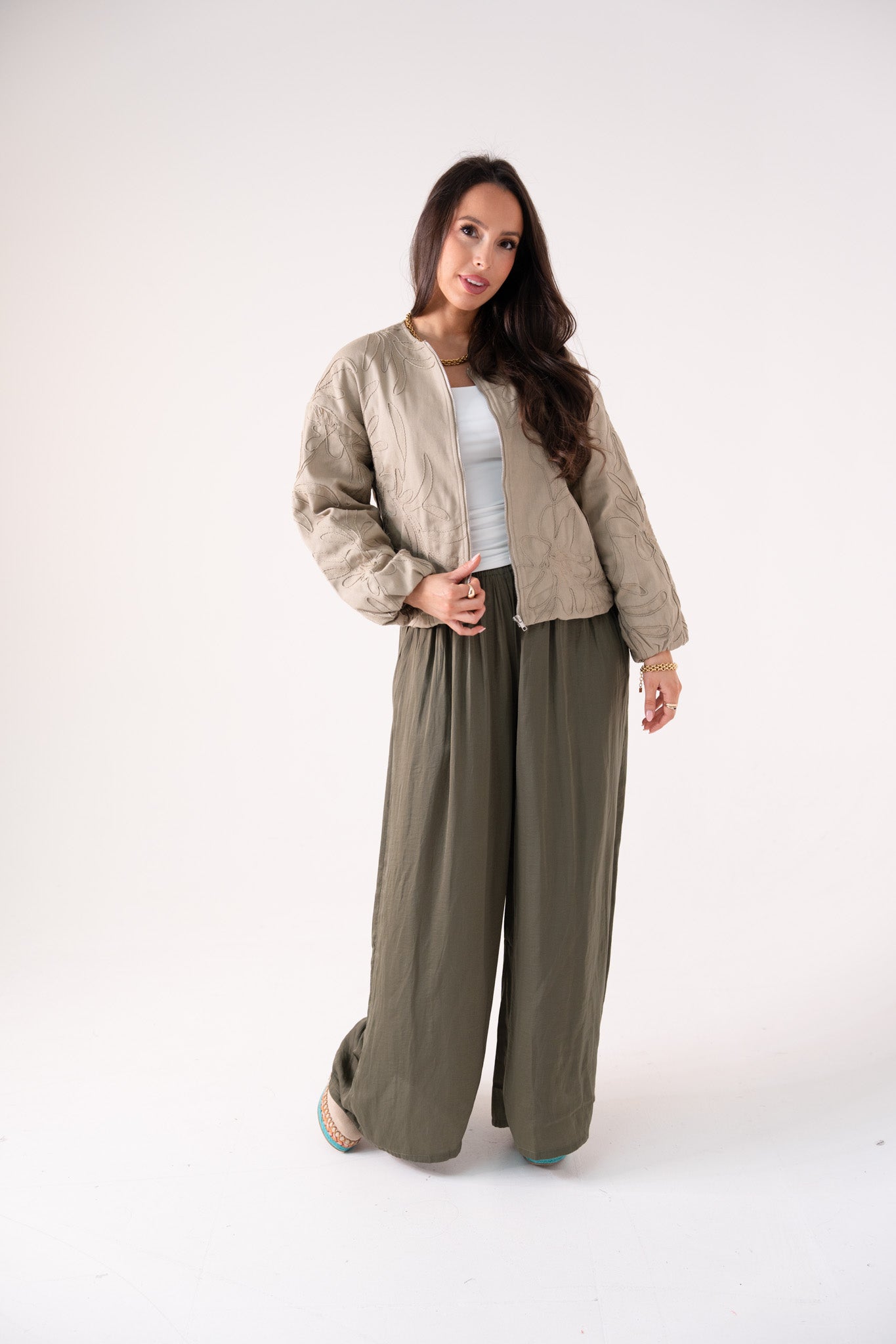 Holly Embroidered Bomber Jacket In Beige