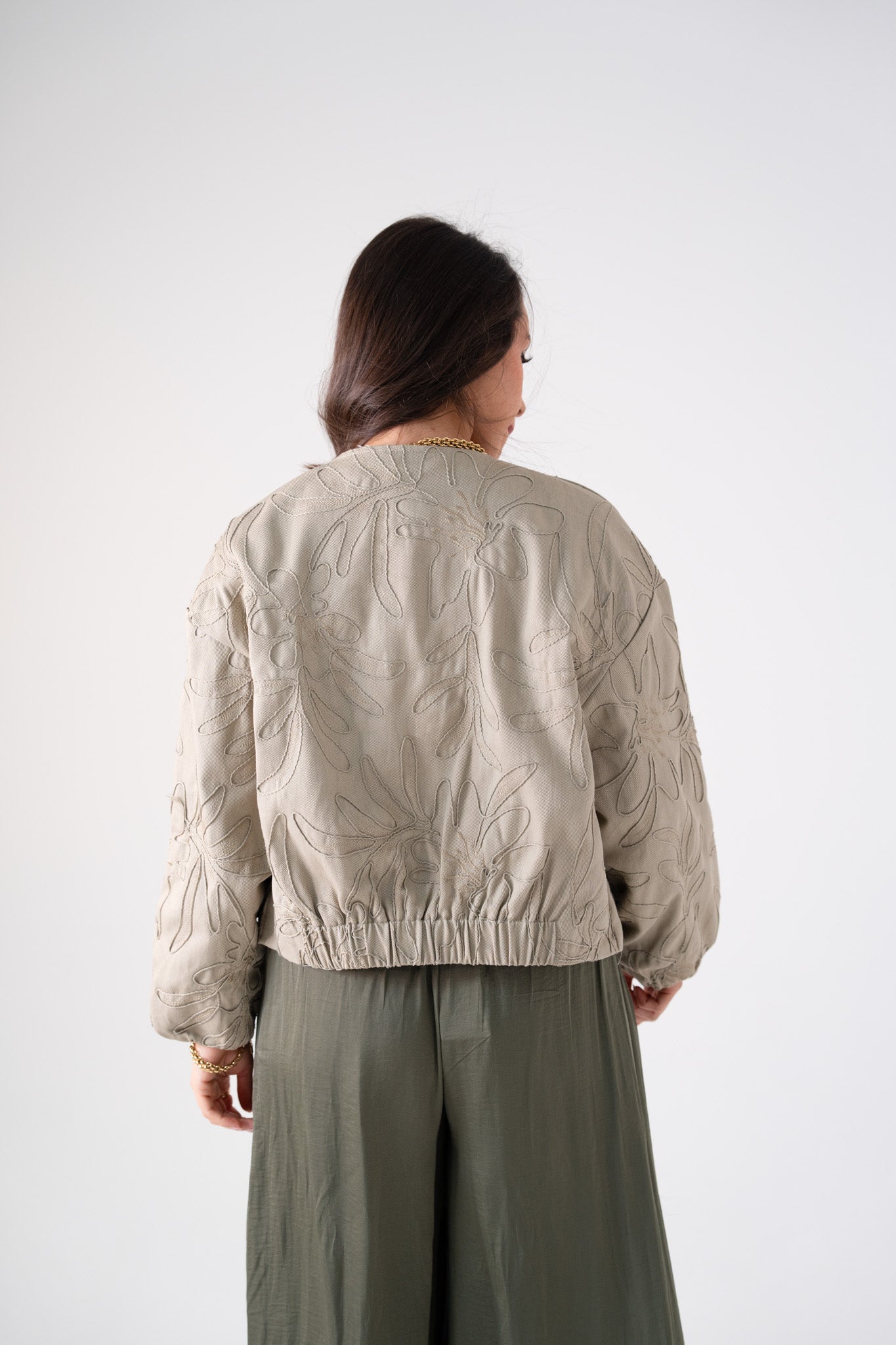Holly Embroidered Bomber Jacket In Beige