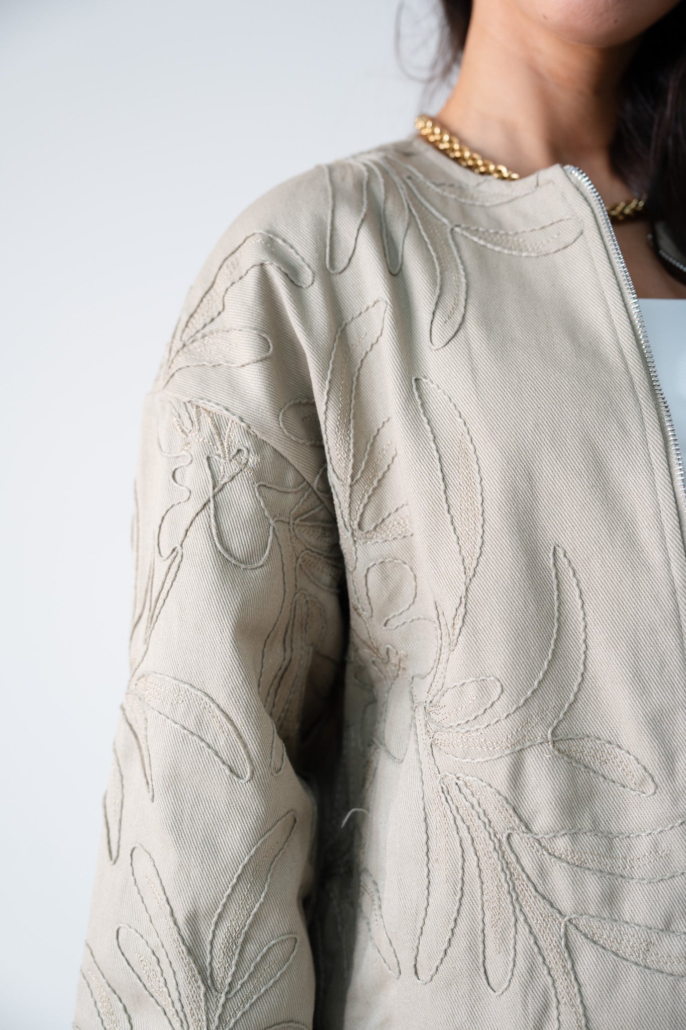 Holly Embroidered Bomber Jacket In Beige