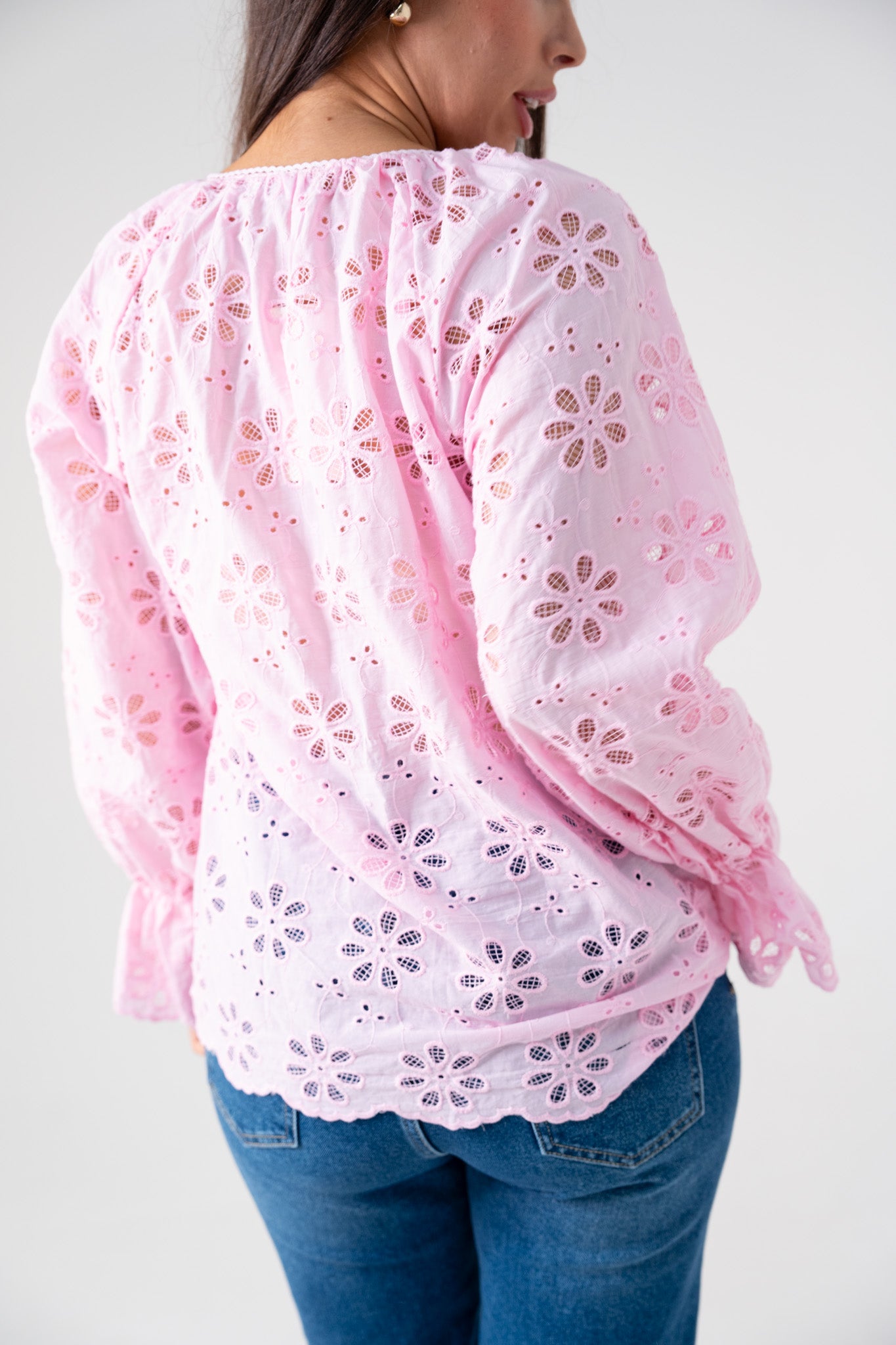 Holly Floral Broderie Anglaise Blouse In Pink