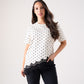 Holly Lace Trim Spotted T-Shirt In Cream