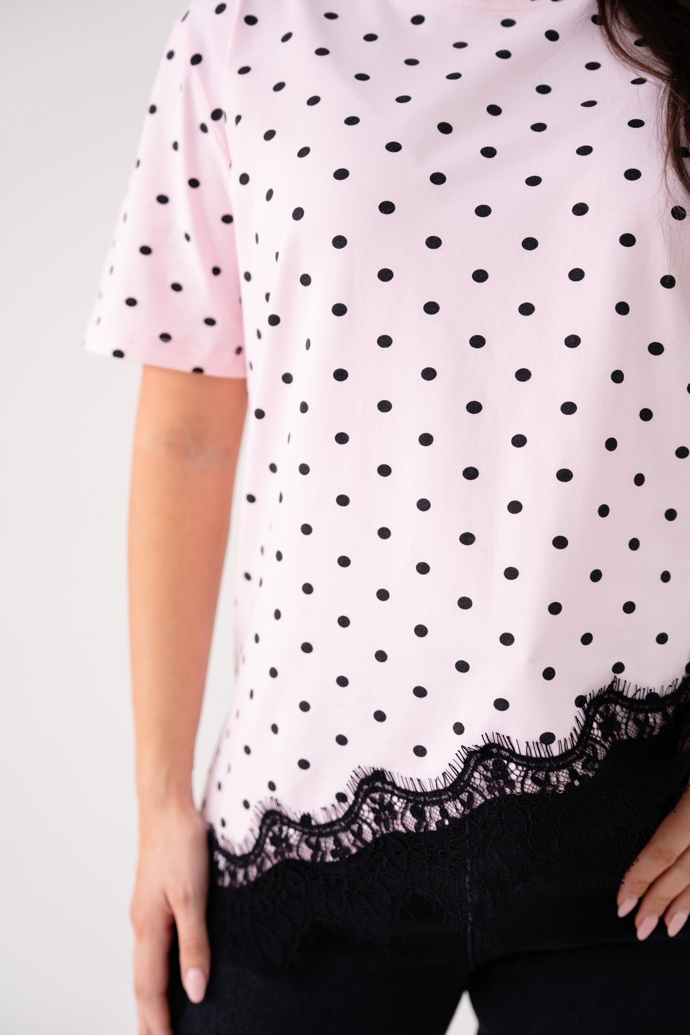 Holly Lace Trim Spotted T-Shirt In Pink
