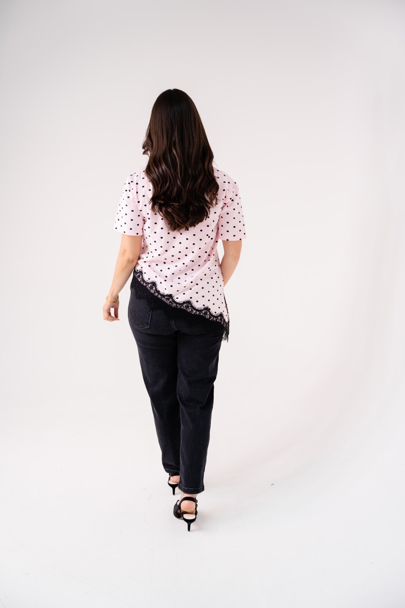 Holly Lace Trim Spotted T-Shirt In Pink